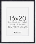 Fun Memories 16x20 Picture Frame - Black Oak Wood Poster Frame with Mat for 11x14, Tempered Glass, Easy to Hang
