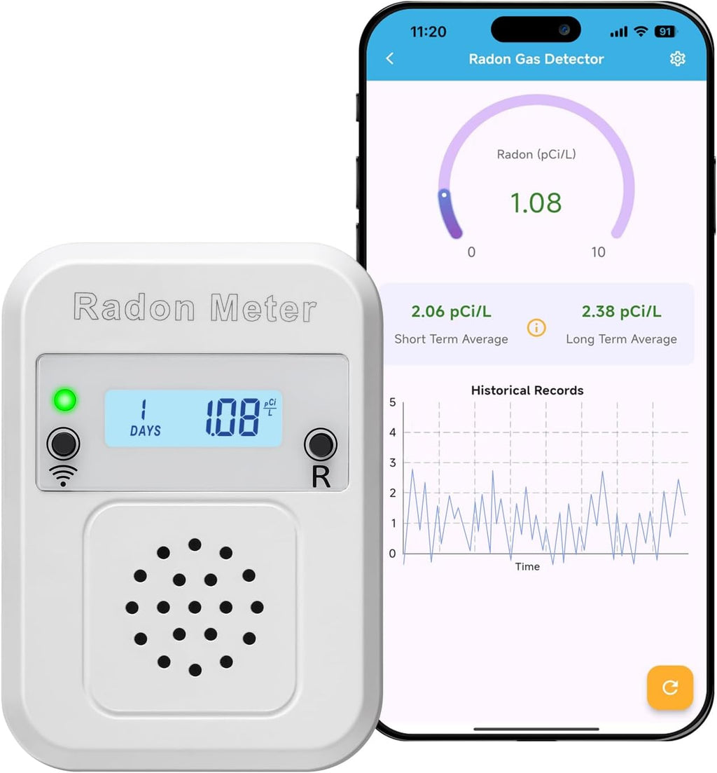 WiFi Home Radon Detector, Portable Radon Meter with Real-Time Short & Long-Term Monitoring, Plug-in Design, Instant Alerts & App Control