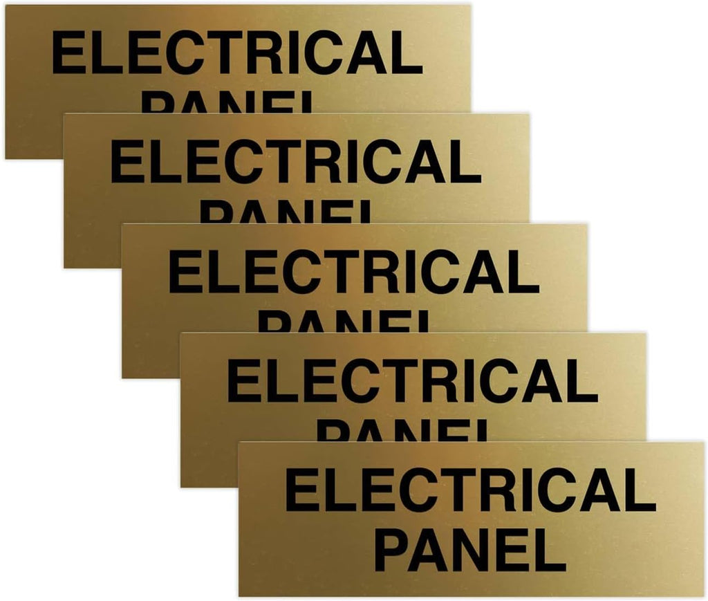 All Quality Basic Electrical Panel Sign - Fire Regulation Safety Compliance Sign - Brushed Gold - Small (5 Pack)