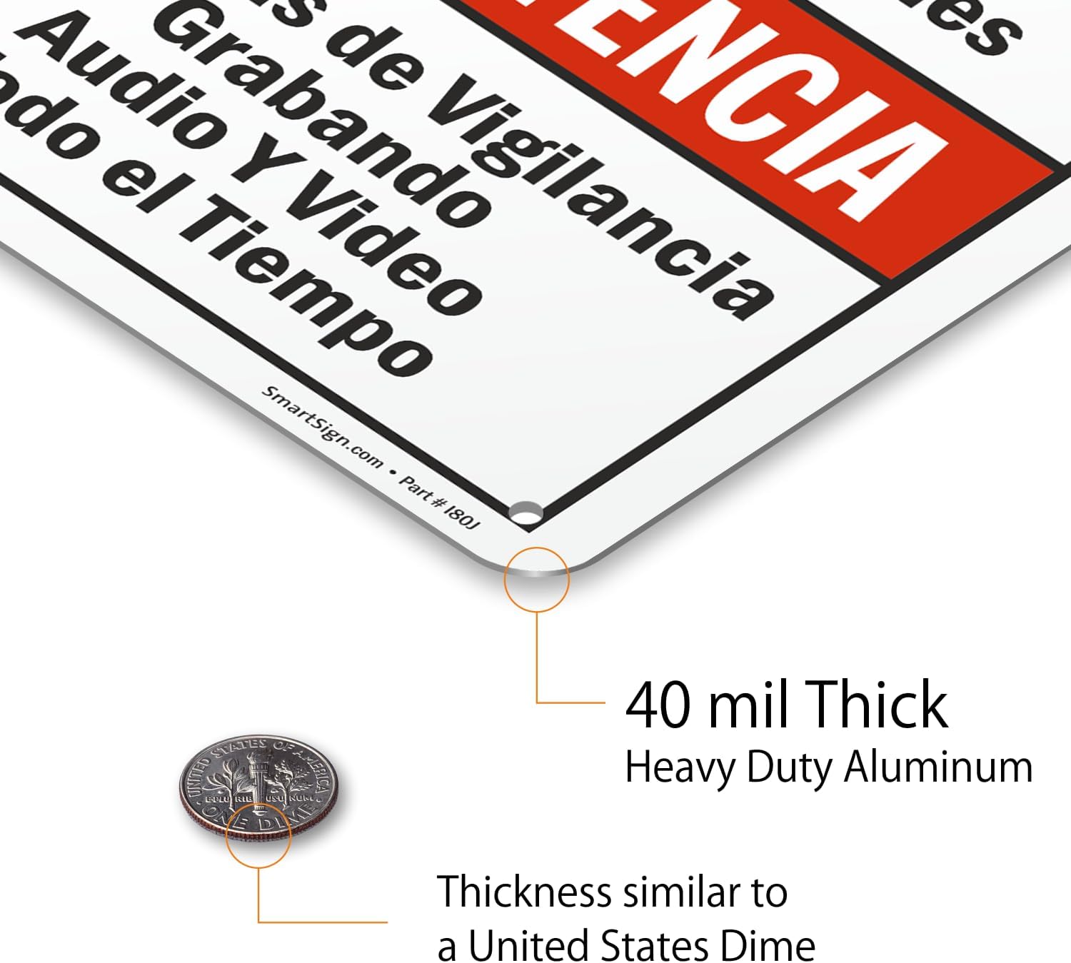 SmartSign 2-Pack 'Warning Audio And Video Surveillance On Duty At All Times' Bilingual Sign - 7" x 10", 40 mil Laminated Rustproof Aluminum Metal, Red, Black and White, Fade-Resistant, Made in USA