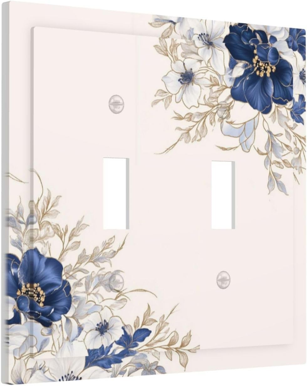 Decorative Light Switch Cover Plate Rustic Blue White Flowers Floral Penoy 2 Gang Wall Plate Oversized Double Toggle Two Switch Wall Cover Plate Dual Device Face Plate