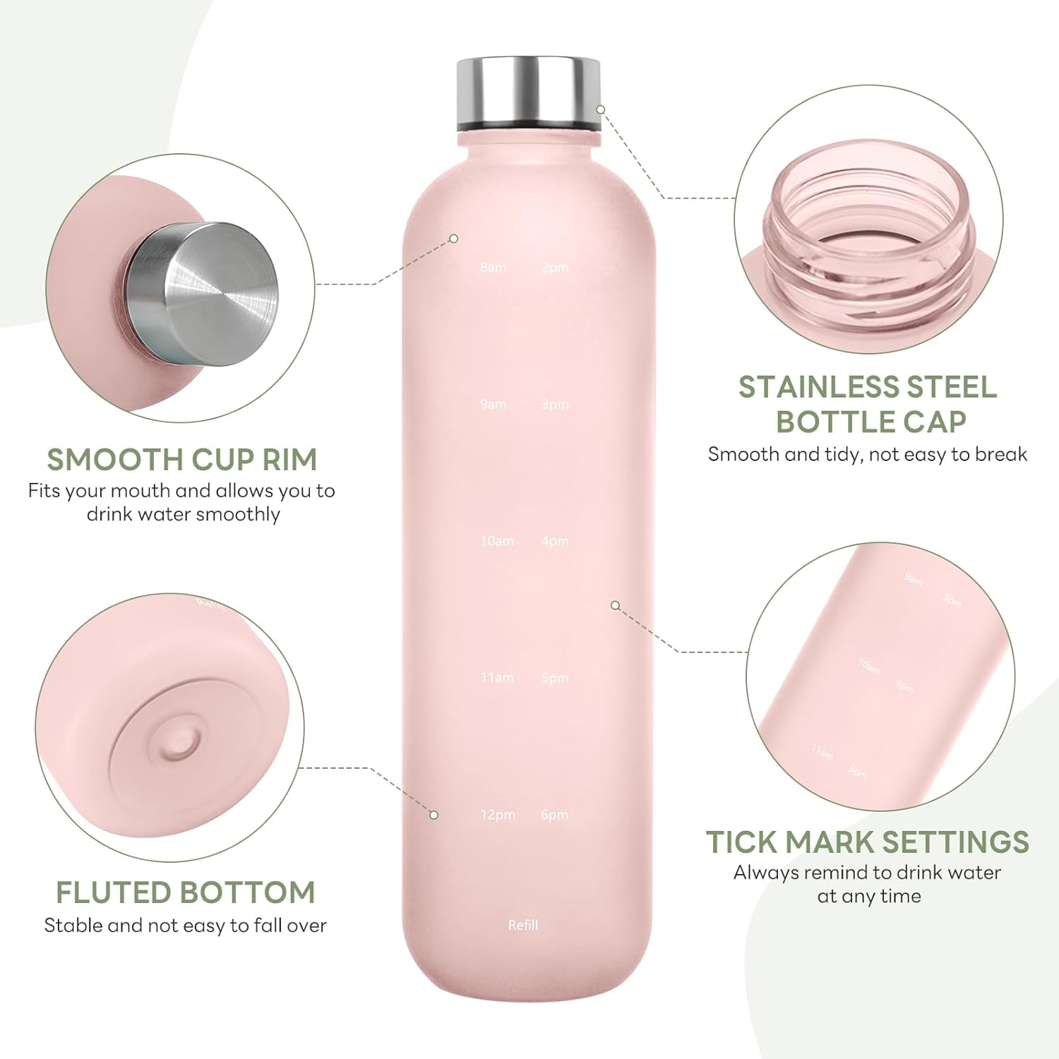 1L（33 oz） daily tracking schedule time hours reminder motivational day goals hydration capacity measured marker tracker plastic wide mouth measurements water bottle