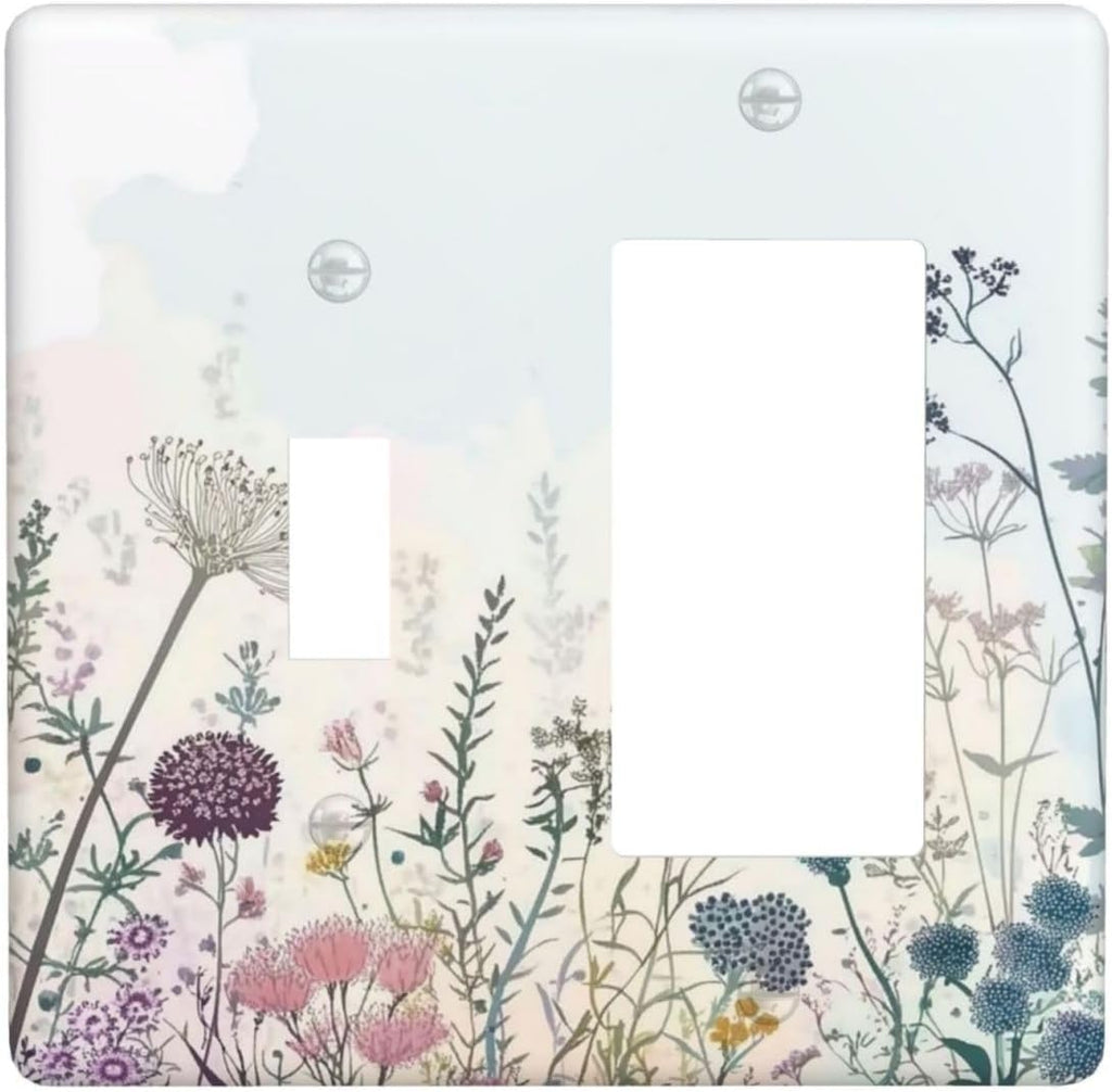 Colorful Wildflower Watercolor Dandelion Floral Outlet Covers 1 Toggle 1 Rocker Combination Decorative Wall Plate Electrical Switch Plates Light Switch Cover Plate For Cabin Home Decor