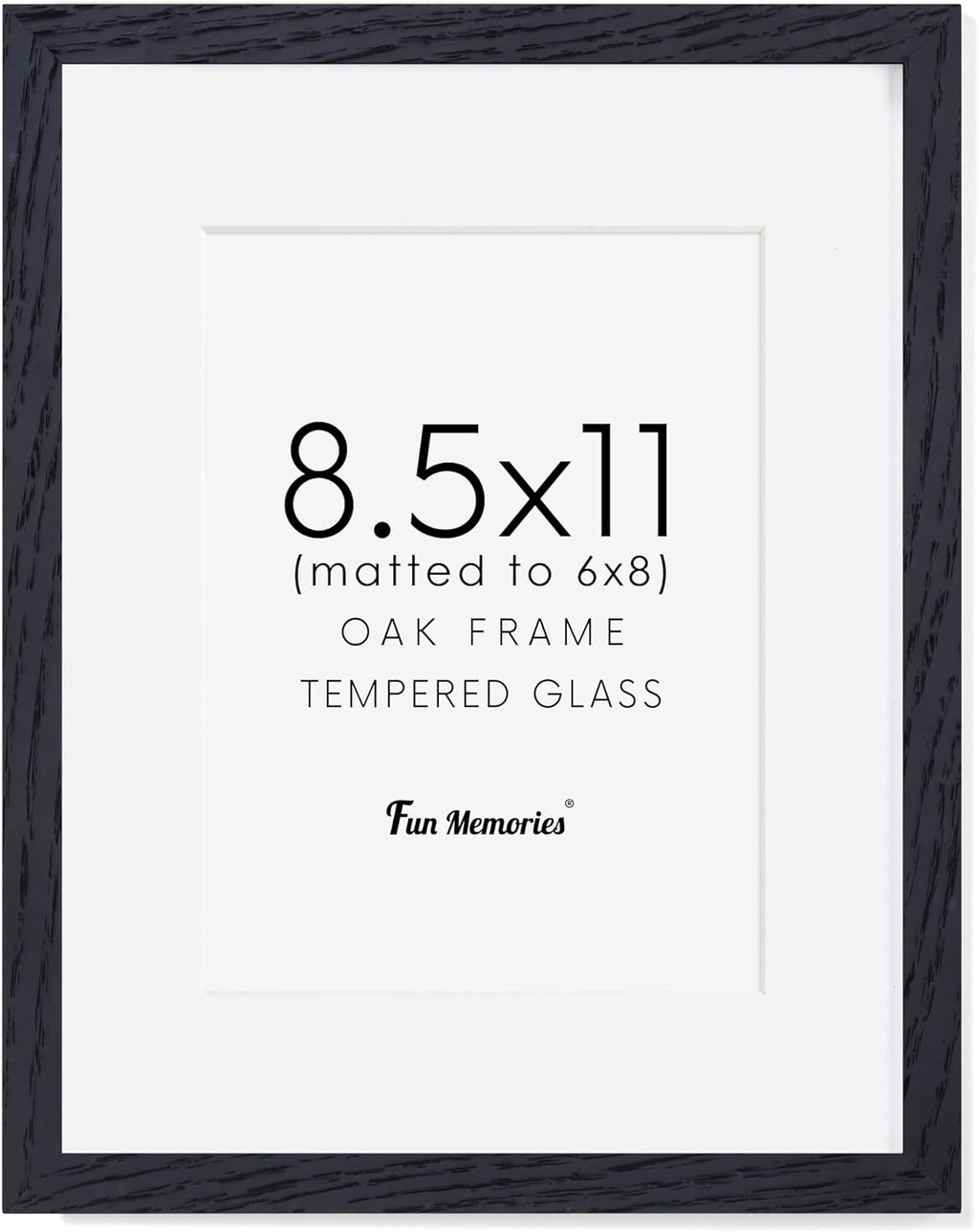 Black Picture Frame 8.5x11, Natural Oak Wood 8.5 x 11 Photo Frame, 8.5 by 11 Frame for Wall, 8.5x11 Picture Frame with Mat for 6x8, Tempered Real Glass, Black Color, Set of 1
