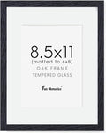 Black Picture Frame 8.5x11, Natural Oak Wood 8.5 x 11 Photo Frame, 8.5 by 11 Frame for Wall, 8.5x11 Picture Frame with Mat for 6x8, Tempered Real Glass, Black Color, Set of 1