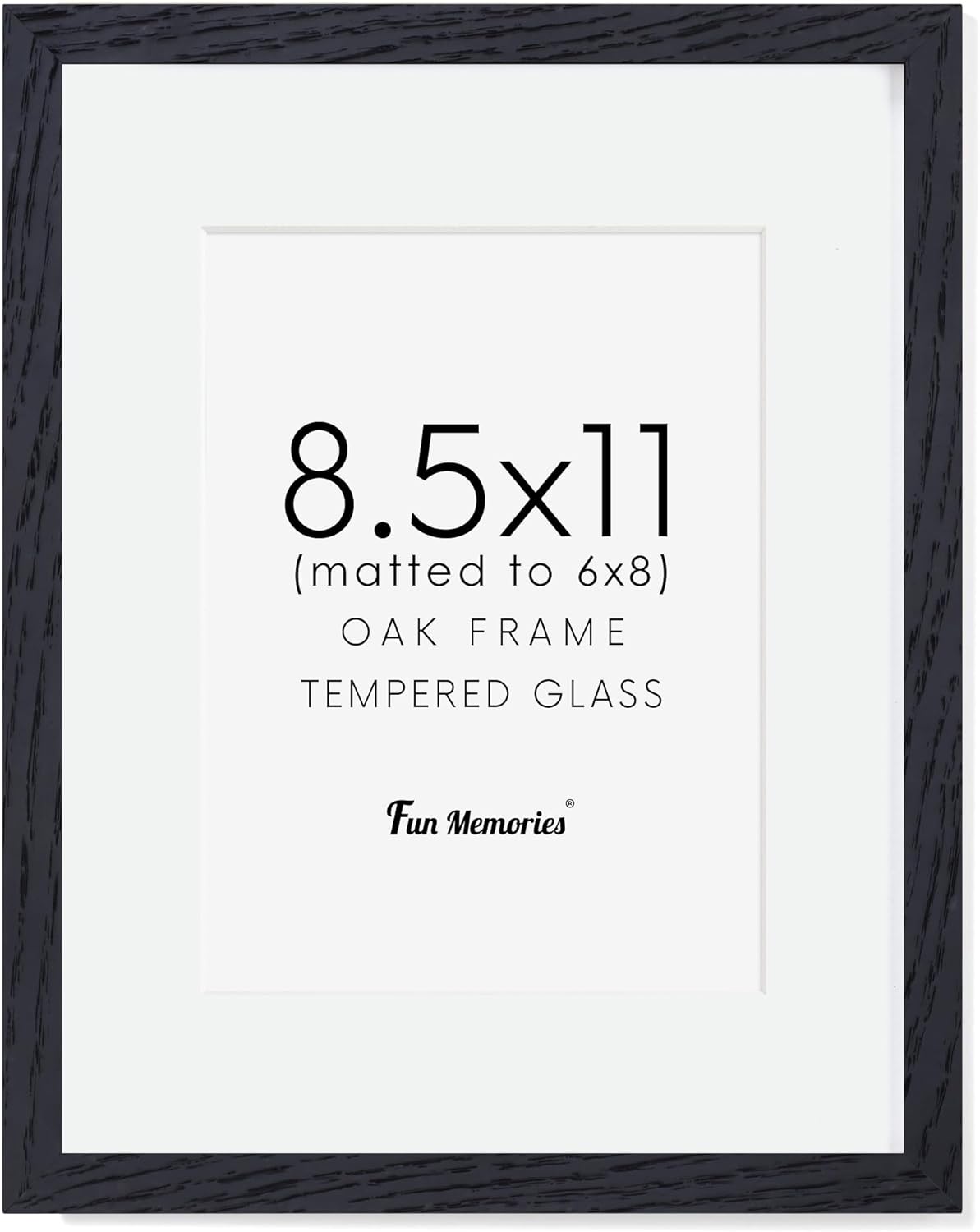 Black Picture Frame 8.5x11, Natural Oak Wood 8.5 x 11 Photo Frame, 8.5 by 11 Frame for Wall, 8.5x11 Picture Frame with Mat for 6x8, Tempered Real Glass, Black Color, Set of 1