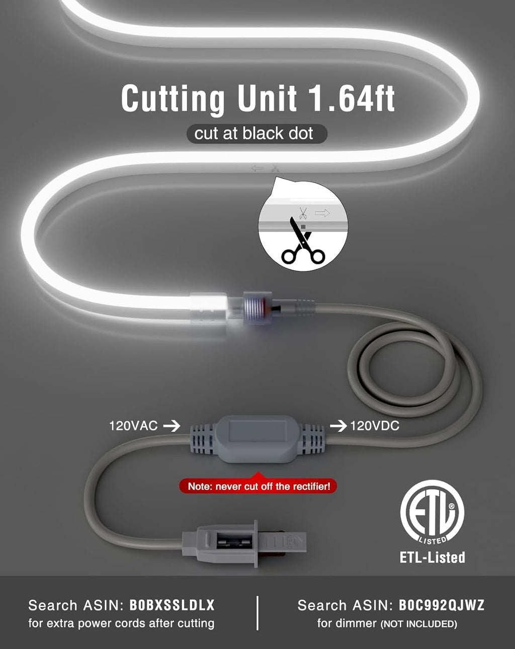 Shine Decor 82FT/25M LED Neon Rope Lights, Cool White AC 110V-120V Neon LED Strip Lights, Flexible Waterproof SMD2835 120LEDs/M Indoor Outdoor Ropes Lights, Bright Ambient Lighting Decoration