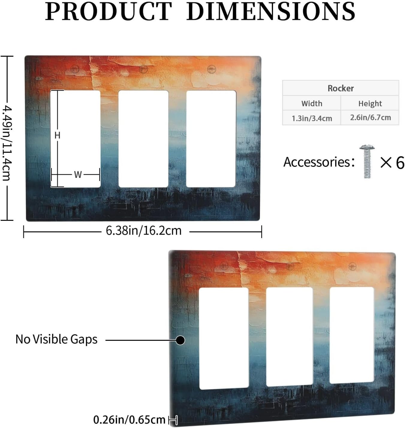 Blue Orange Abstract Modern Minimalist Oil Painting Triple Rocker Light Switch Covers 3 Gang Outlet Cover Wall Plates Decorative Switch Plates Electrical GFCI Faceplate Switchplate 4.49 X 6.38 IN