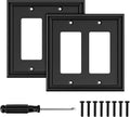 Black Modern Decorative Wall Plate Light Switch Cover Decorator Outlet Covers Rocker Switch Plates Bamboo Fiber Material Wall Plates for Kitchen Bathroom (2 Gang Double Decorator-2 Pack)