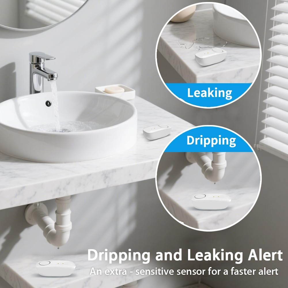 Water Leak detectors for Home 3 Packs,2000ft/600m Ultra-Long Range Water Leak Detector,110dB Siren & Instant App Alerts,Suitable for Home, Basement, Kitchen