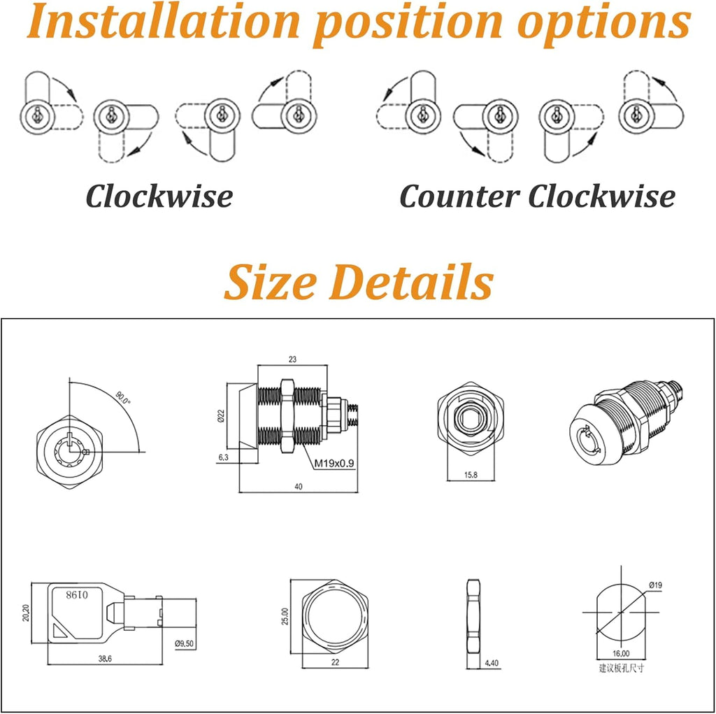 2 Pack Tubular Cam Locks, Cabinet Locks with 7/8'' Cylinder, Atom Lock for Arcade Machine, Gumball Machine, Cash Door, Tool Box, Chrome Finish and Keyed Alike (7/8 Inch 90°)