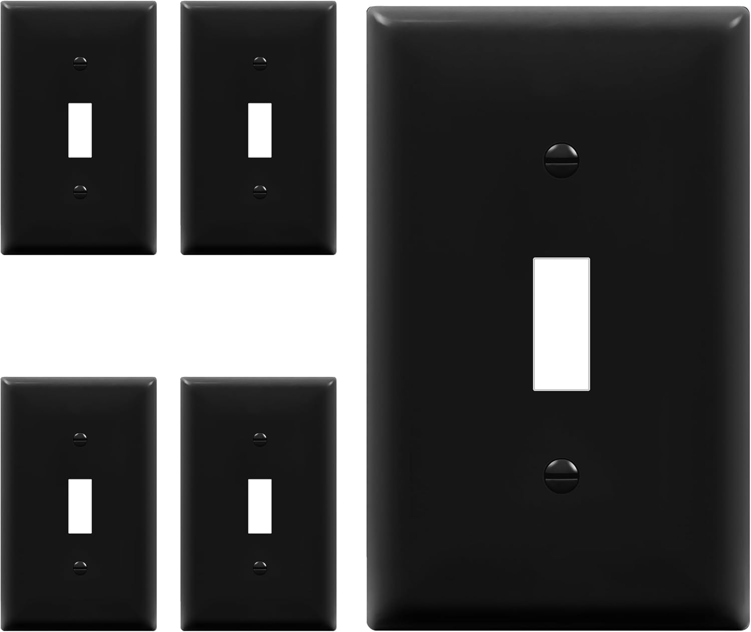 ENERLITES Toggle Light Switch Wall Plate, Gloss Finish, Standard Size 1-Gang 4.50" x 2.76", Unbreakable Polycarbonate Thermoplastic, 8811-BK-5PCS, Glossy Black, 5 Pack