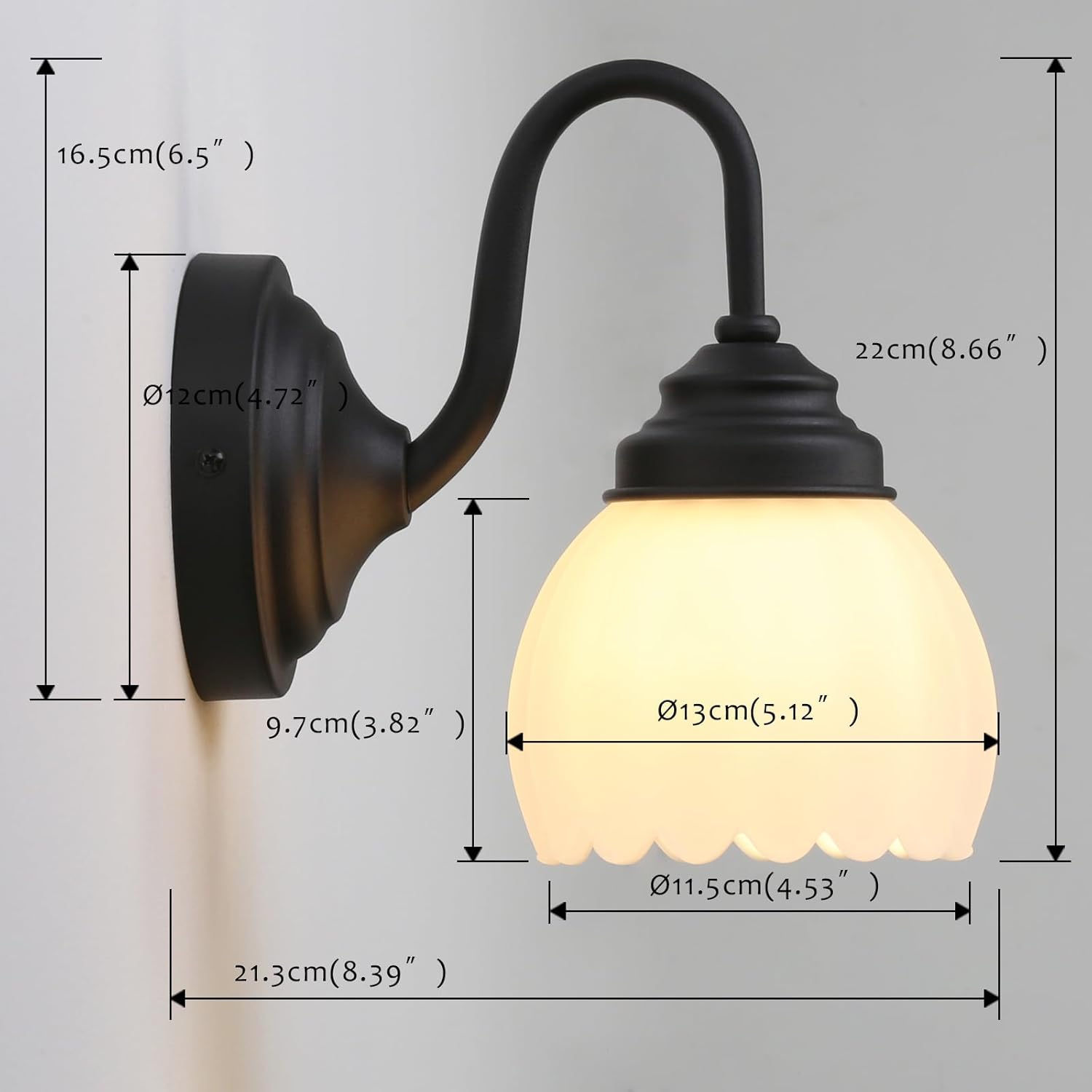 Pathson Milk White Wall Sconce Lamp with Tulip Thicken Glass, Modern Bathroom Sconce Hardwired Wall Vanity Light Indoor Decor for Mirror Living Room Foyer Loft Bedroom Farmhouse Lighting