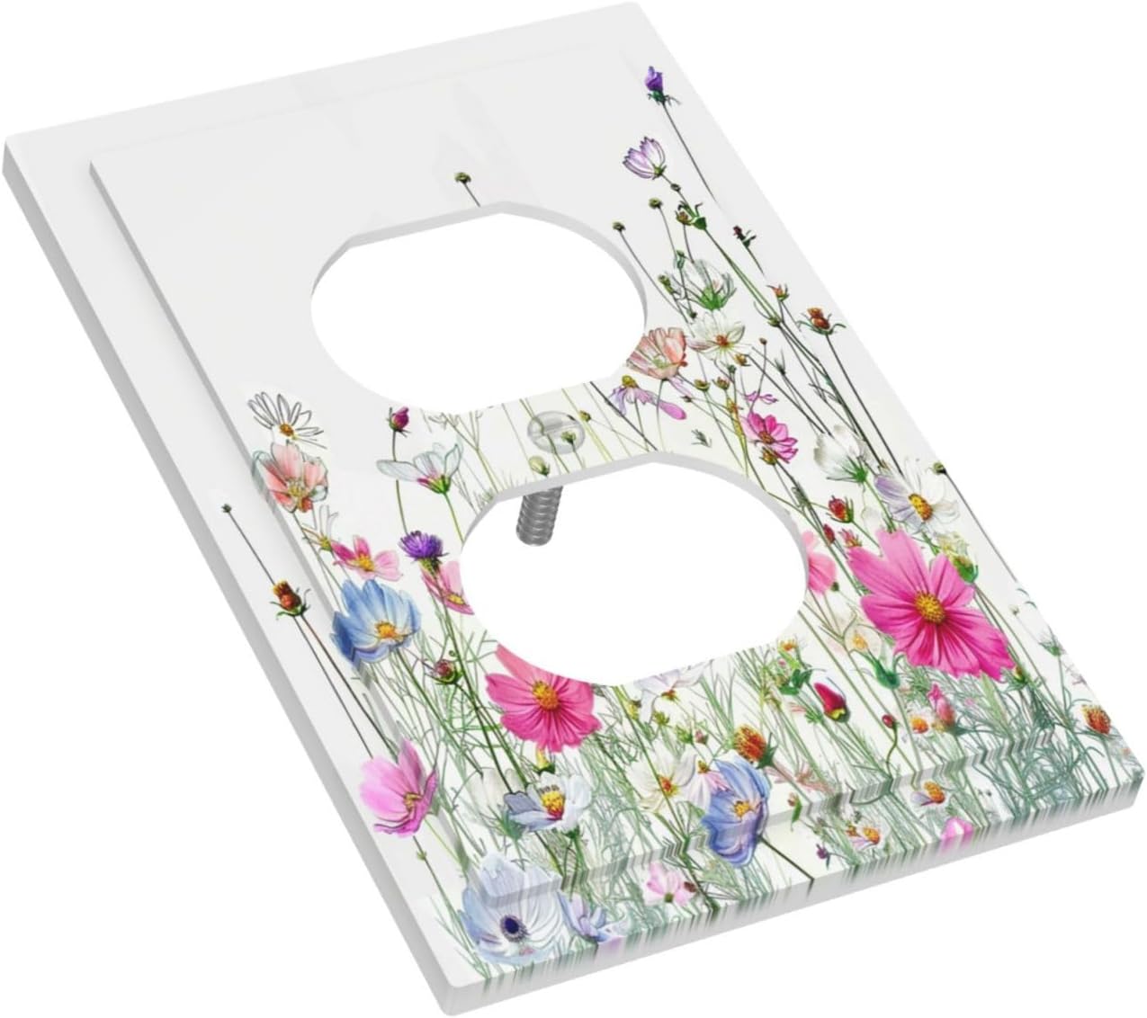 Outlet Covers Boho Colorful Flowering Plant Wild Flower 1 Gang Duplex Light Switch Cover Decorative Switch Plates Electrical Receptacle Faceplate Wall Plate For Bed Room Living Room