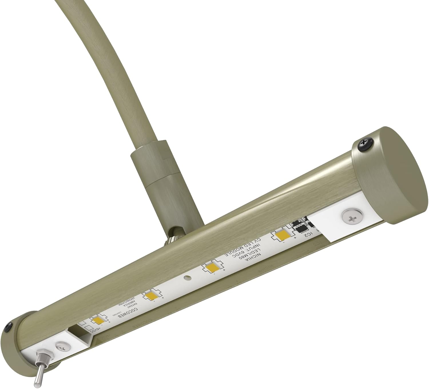 Cocoweb 9 Inch Tru-Slim Antique Brass Picture Light - LED, 2700K, Adjustable Arm, Plug-in, Toggle Switch, Sleek and Compact Design