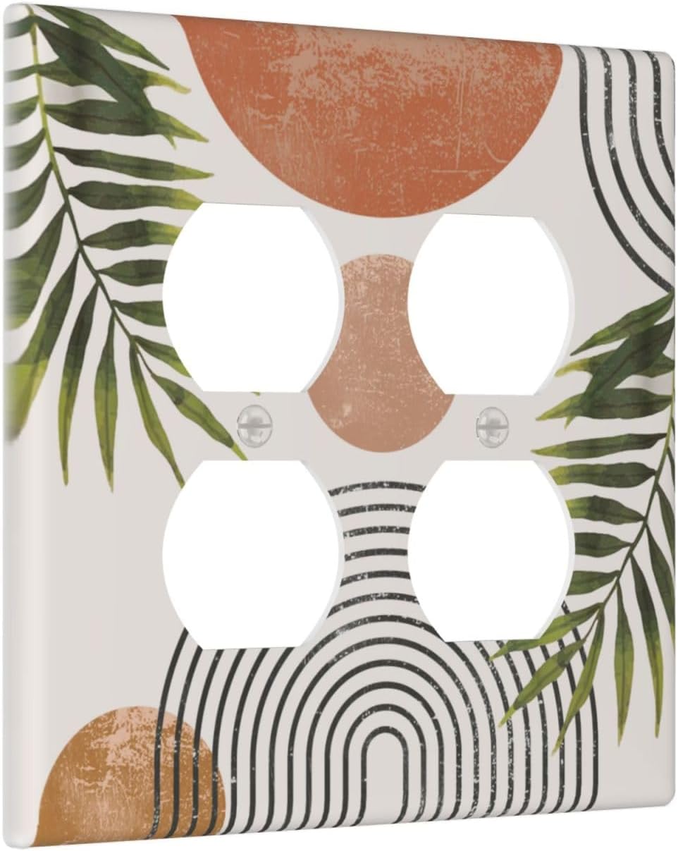 Beautiful Boho Mid Century Large Archs Sun Leaves Plants Outlet Covers 2 Gang Double Duplex Decorative Light Switch Covers Electrical Wallplates Socket Faceplate for Bedroom Living Room Decor