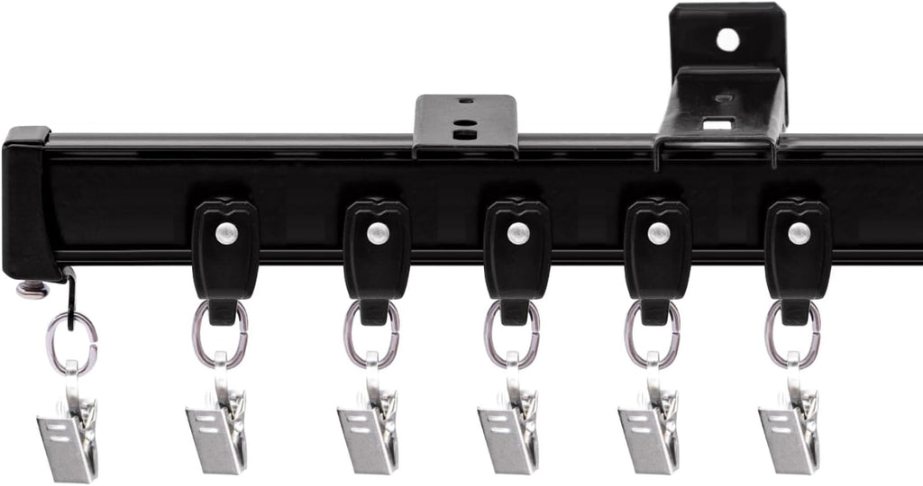 Flexible Ceiling Curtain Tracks, Ceilings Track for Curtains, Aluminum Curtains Track Ceilings Mount,Wall Mount Curtain Rail, Ceiling Curtain Rod, Sliding Curtain Tracks with Clips (Black 9FT)