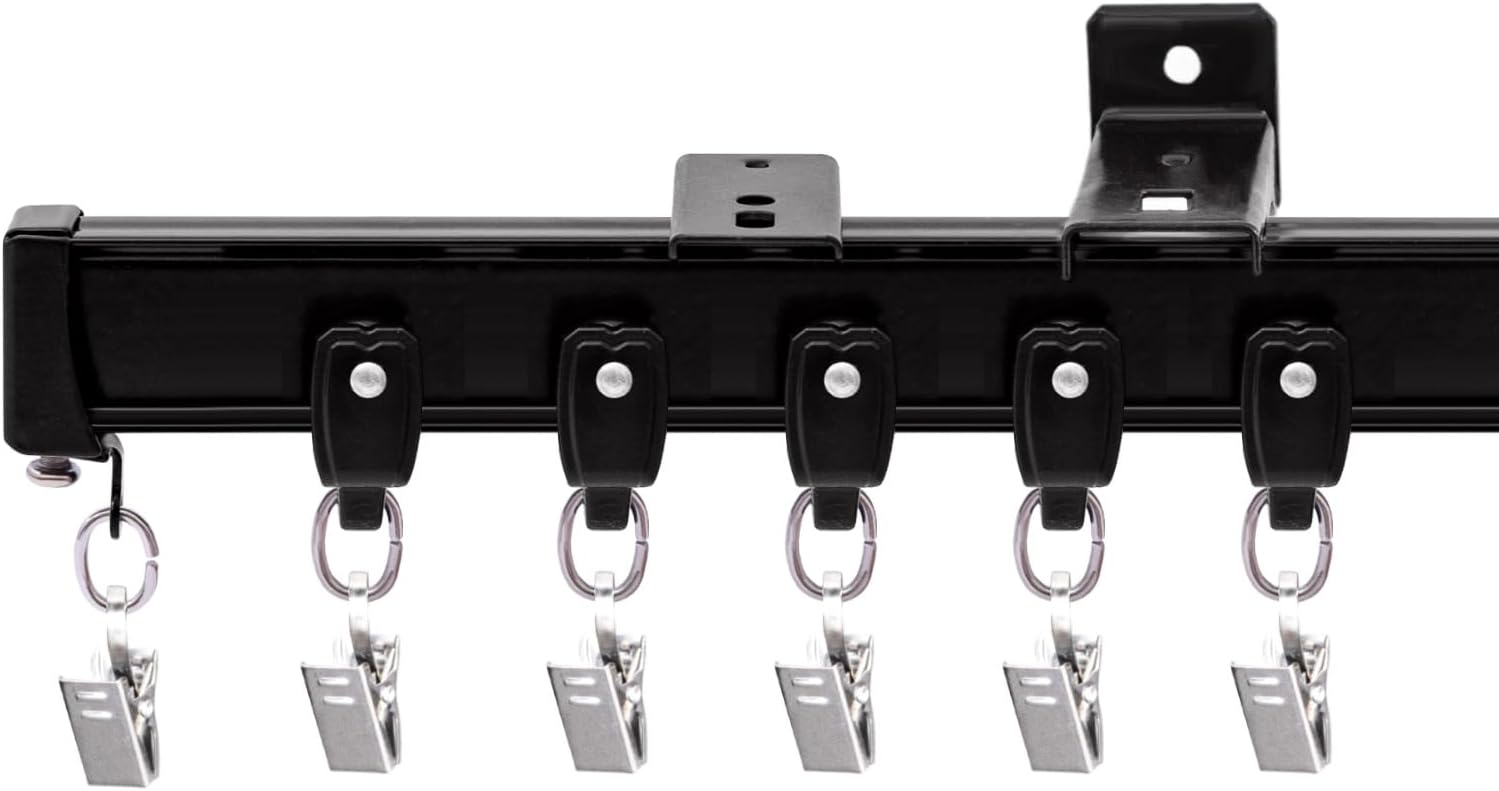 Flexible Ceiling Curtain Tracks, Ceilings Track for Curtains, Aluminum Curtains Track Ceilings Mount,Wall Mount Curtain Rail, Ceiling Curtain Rod, Sliding Curtain Tracks with Clips (Black 24FT)
