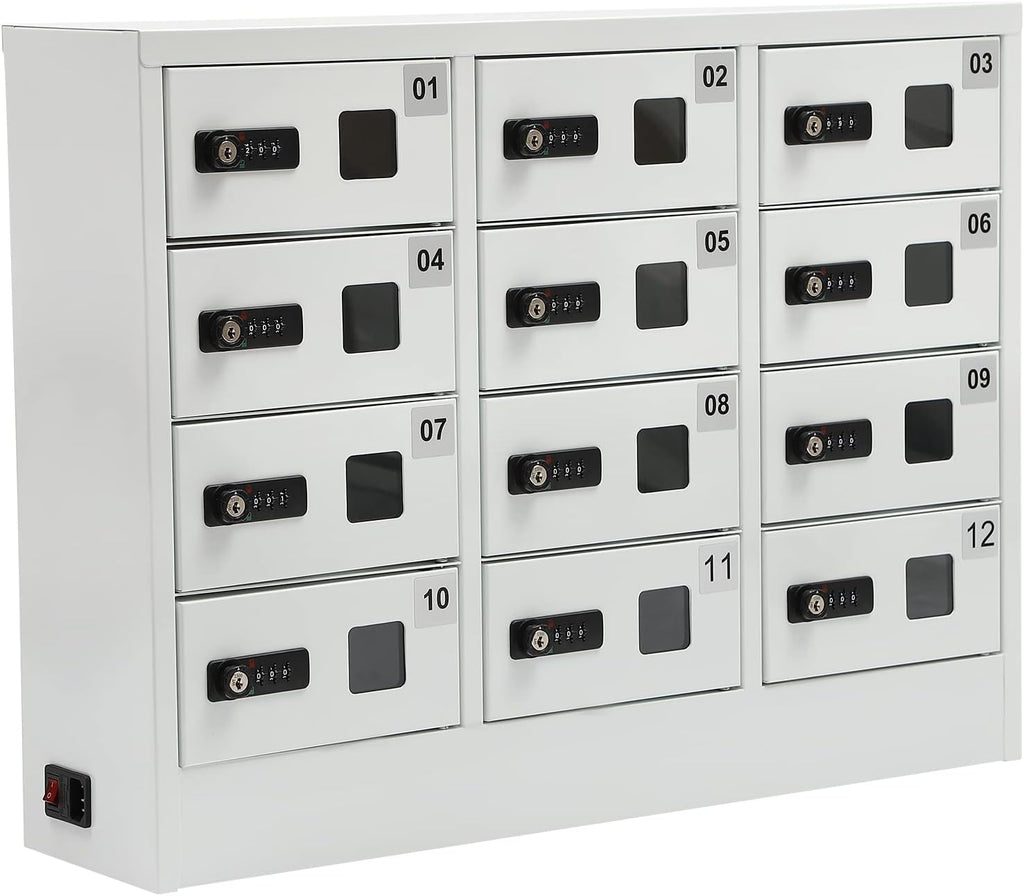 Cellphone Charging Station with Combination Lock, 12 Slots Cellphone Locker Mobile Device Phones Storage Pocket with 3-in-1 Charging Ports for Office Classroom Hotel (12 Slots)