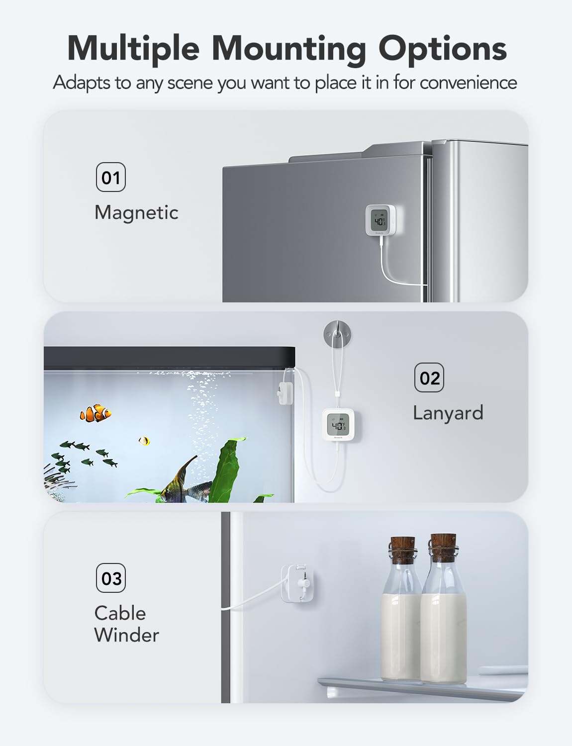 GoveeLife WiFi Refrigerator Thermometer with Alarm, Wireless Digital Freezer Temperature Gauge with App Control, LCD Display, 2 Years Free Data Export, for Fridge Hot Tub (Only Support 2.4G WiFi)