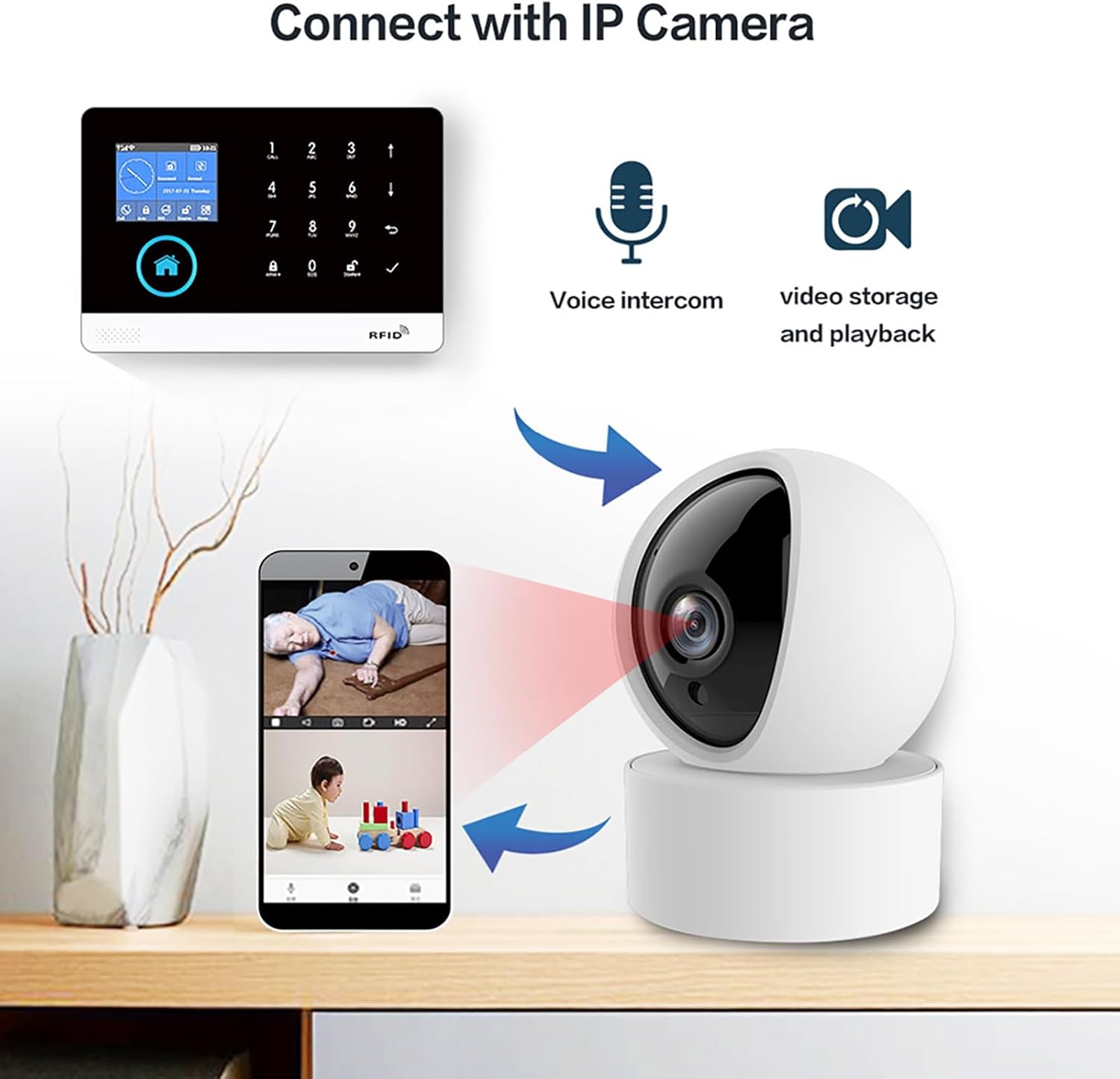 Wireless Home Alarm Security System 13PCS 433MHz LCD Display with Host Remote Controls Alarm Window Door Sensor WiFi+GSM Auto Dial Alarm Compatible with Alexa Google Home Voice Control