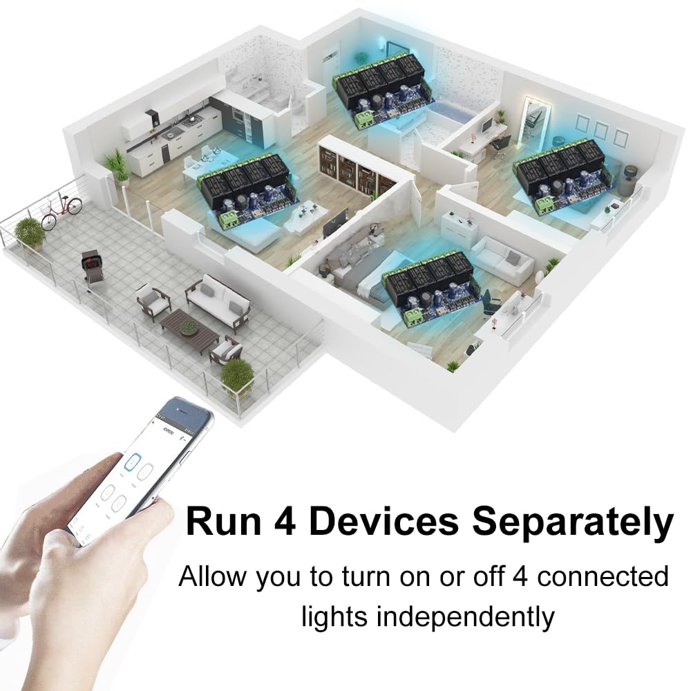 Ewelink WiFi Wireless Smart Relay Module USB 5v 4 Channel Inching Self-Lock Latched Dry Contact Remote Switch for Access Control, Garage Door,Home Automation, Compatible with Alexa Google Home