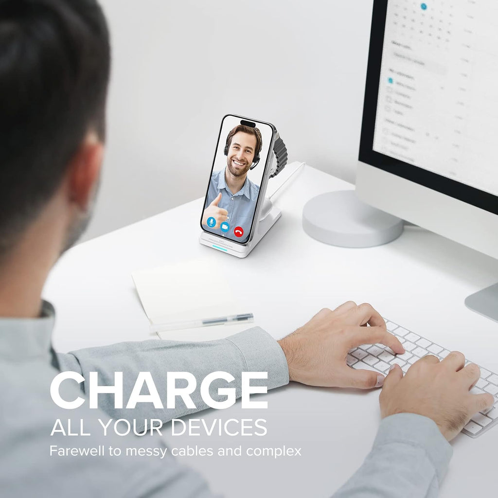 Wireless Charging Station, 3 in 1 Fast Wireless Charger Stand for Multiple Devices Apple Watch Ultra Series 11 10 9 8 7 6 SE 5 4 3 2, iPhone 17 16 15 14 13 12 11 Pro Max/Plus/Air/X/XS/XR/SE, Airpods
