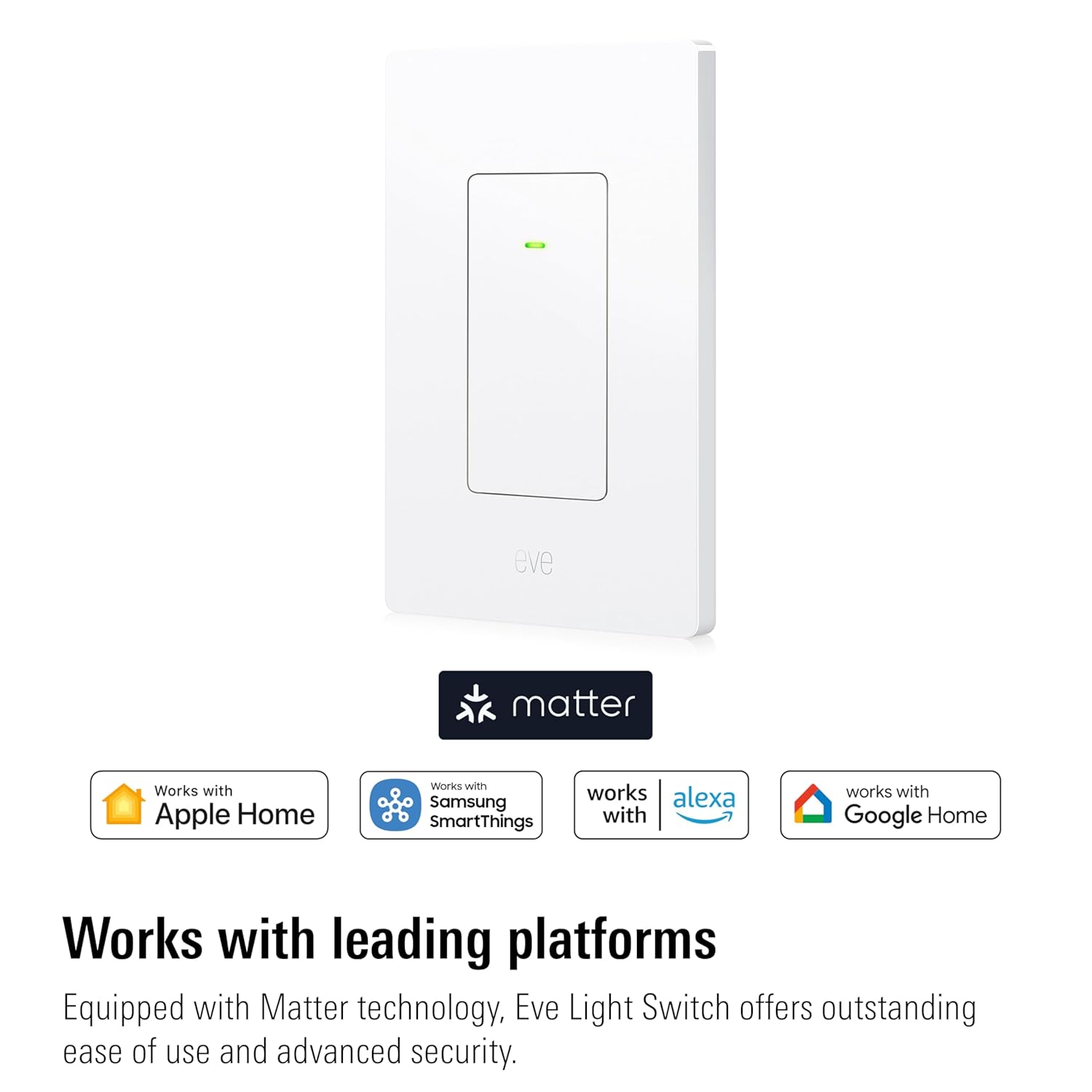 Eve Light Switch (Matter) – Smart Wall Switch for Apple Home, Alexa, Google Home, SmartThings; for Single-Pole & 3-Way switches; Thread, Requires Thread Border Router & Neutral Wire; UL-Certified