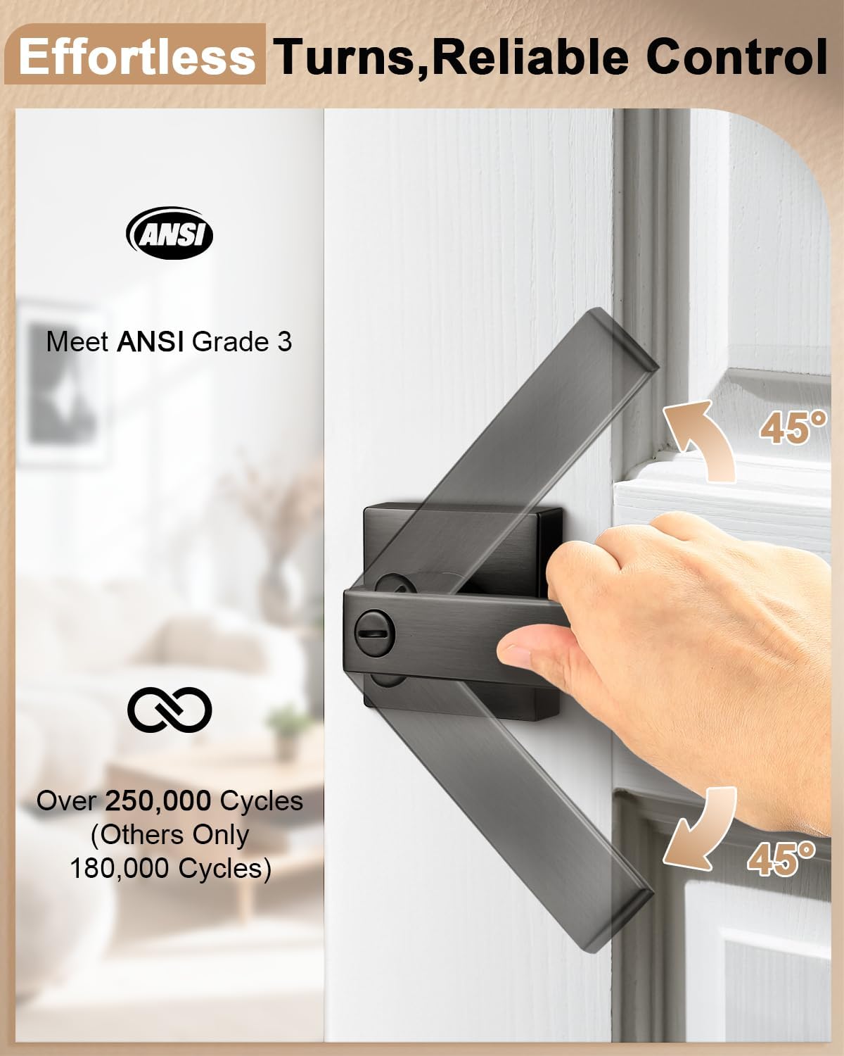 Probrico Gunmetal Black Privacy Locking Door Lever Handles, Grey 4 Pack Interior Lockset for Bedroom & Bathroom