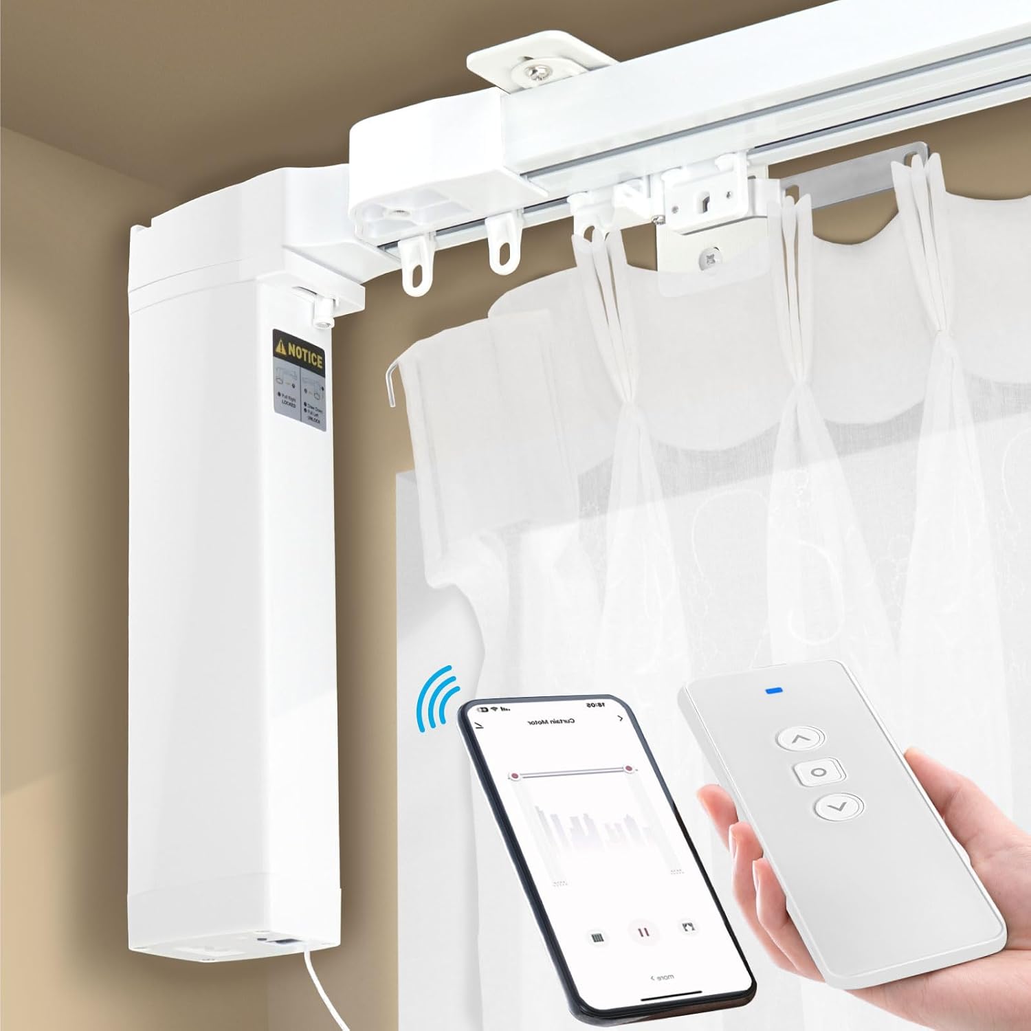 Smart Electric Curtains Track, Ceiling Curtains Track Adjustable Retractable Motorized Curtain Rod From 94 to 177 Inches, Automatic Curtain Opener, Work with Alexa/Google Home/Tuya Voice Control