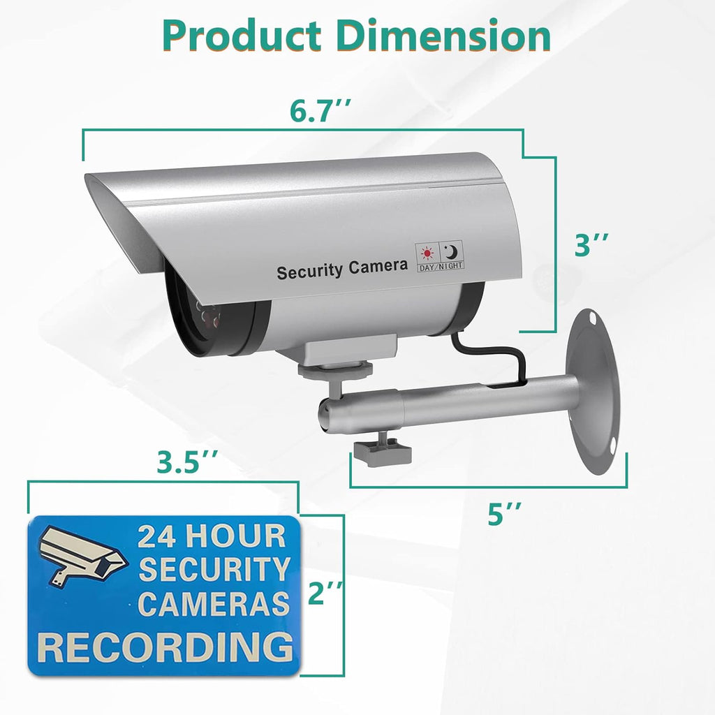 WALI Dummy Fake Camera, Surveillance Security CCTV Dome Camera, Indoor Outdoor Cameras, with One LED Light, Security Alert Sticker Decals (TC-S2), 2 Packs, Silver