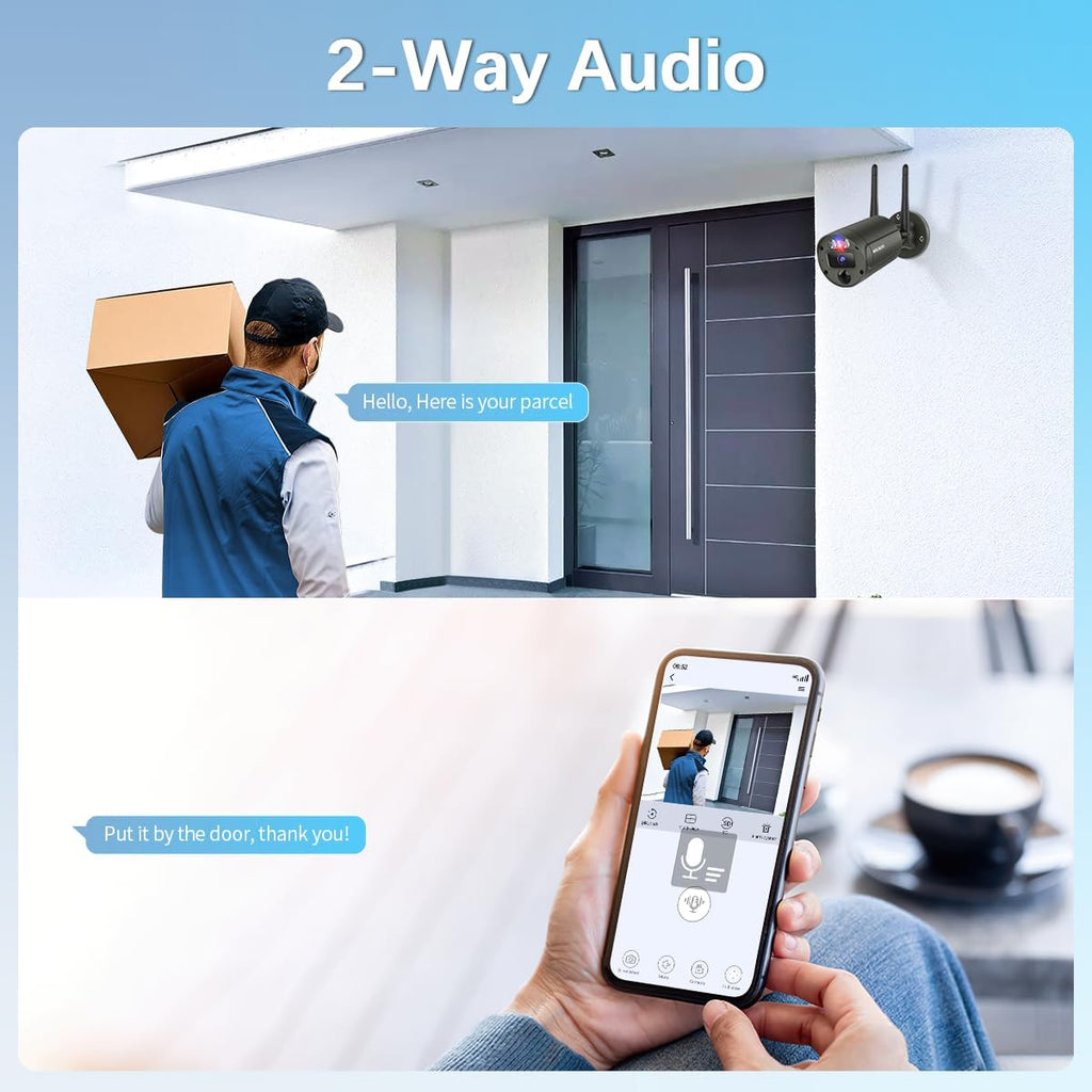 【90 Days Storage & 130° Wide Angle】 Wireless Security Camera System, Wireless Cameras for Home Security, Outdoor WiFi Video Surveillance DVR Kits