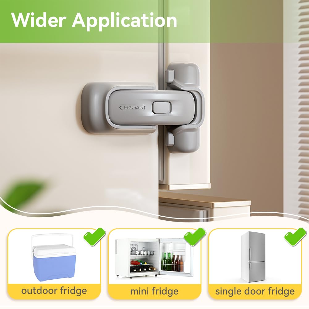 EUDEMON 1 Pack Refrigerator Lock, Child Proof Fridge & Freezer Lock for Kids & Toddlers, Easy to Install,no Tool Need or Drill (Grey)