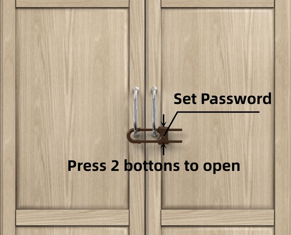 4 Pack Child Proof Sliding Cabinet Door Code Locks Baby Safety Cupboard Locks Adjustable U Shaped Cabinet Latches for Knob Handle Drawers Closet (4 PCS, Coffee)