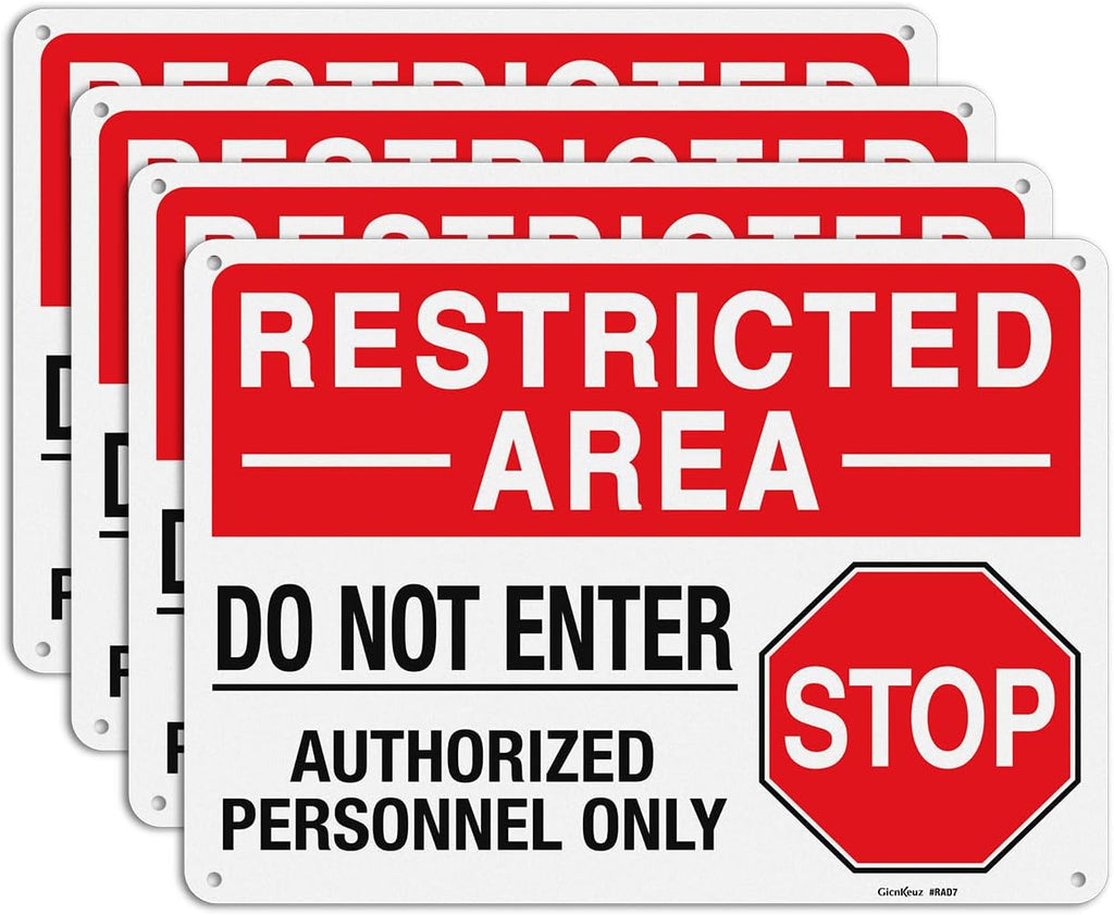 GicnKeuz "Restricted Area - Do Not Enter, Authorized Personnel Only" Metal Signs, 10 x 7 Inches Reflective Aluminum Signs, Fade Resistant/Waterproof, Easy to Install, Outdoor Use (4-Pack)