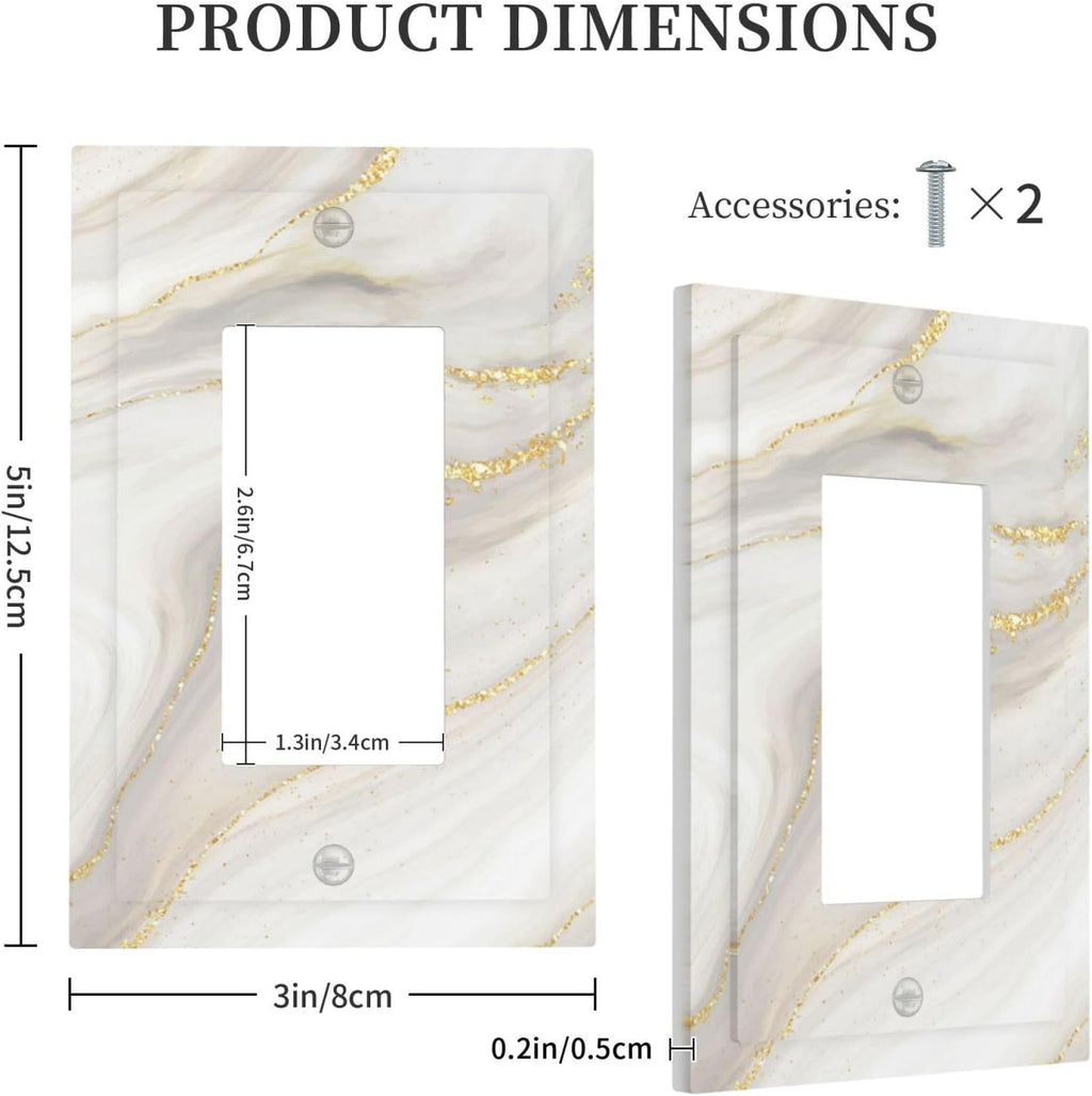 White Grey Gold Marble Simple Tiles Decorative Outlet Covers 1 Gang Single Rocker Light Switch Cover Plate Wall Plates GFCI Faceplate for Bathroom Kitchen Decor
