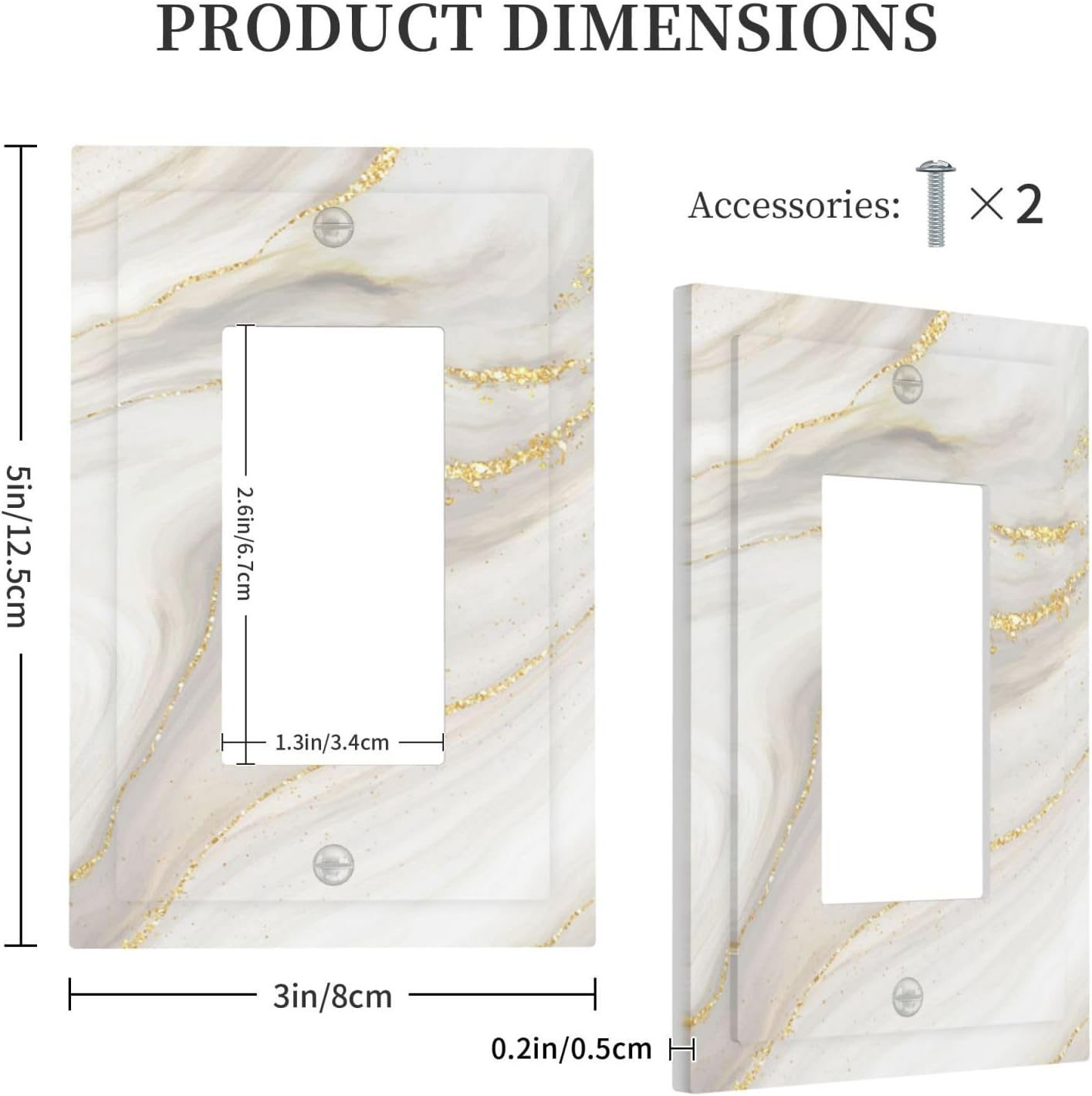 White Grey Gold Marble Simple Tiles Decorative Outlet Covers 1 Gang Single Rocker Light Switch Cover Plate Wall Plates GFCI Faceplate for Bathroom Kitchen Decor