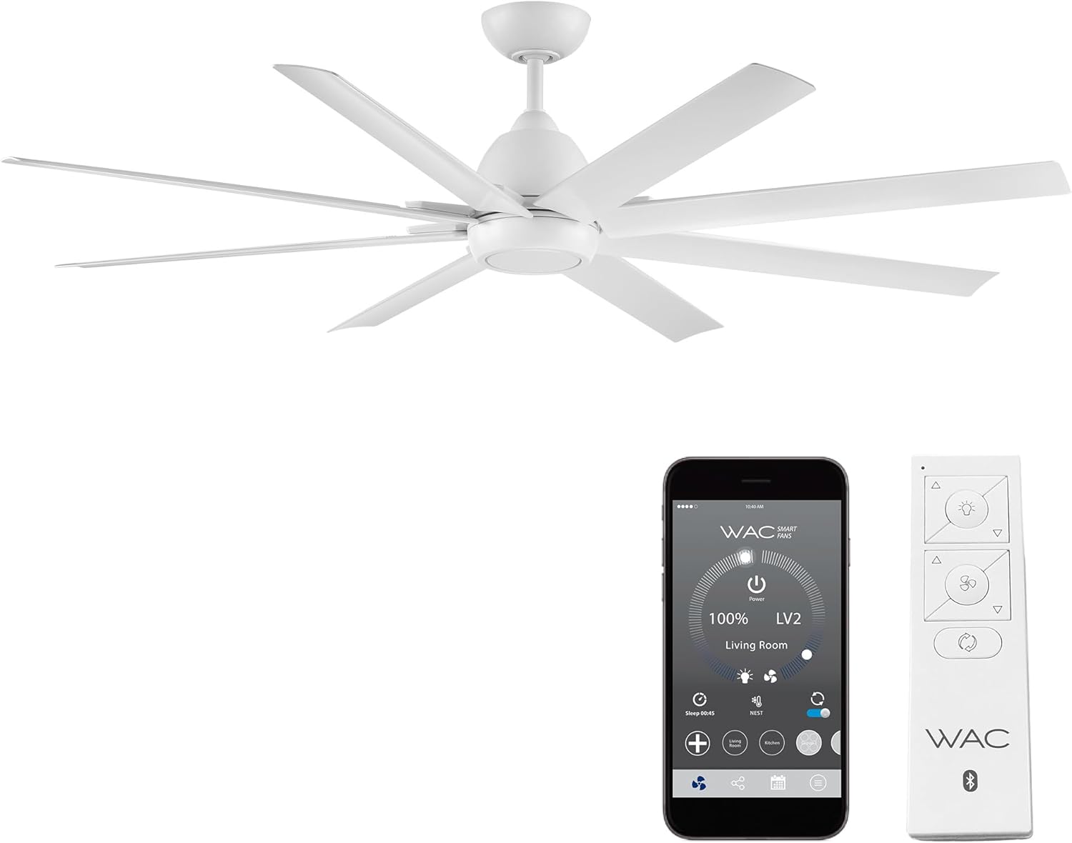 WAC Lighting F-064-MW Mocha XL 66" Outdoor Ceiling Fan & Remote, Matte White