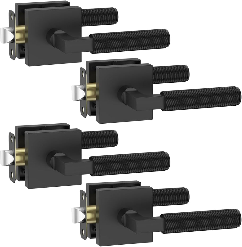 Asidrama 4 Pack Black Passage Door Handles, Door Lever with Door Knobs Indoor for Bedroom or Bathroom, Heavy Duty Door Handles Interior with Locks for Left Right Sided Doors 098