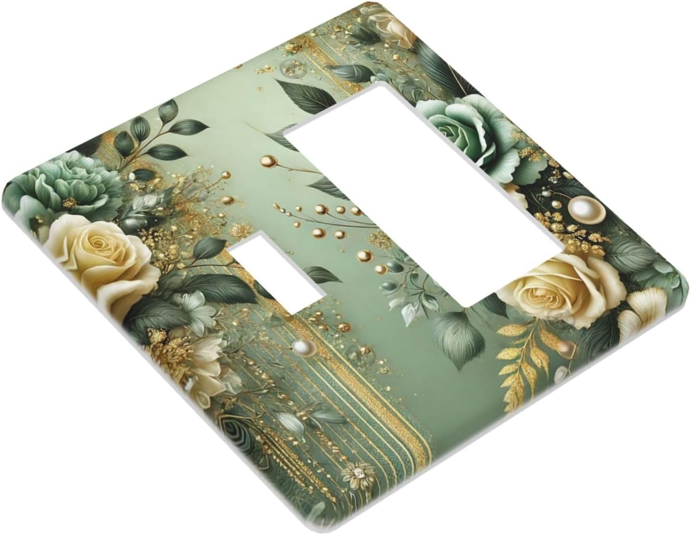 Decorative Outlet Covers Rustic Green Floral Leaves Teal Flowers Gold Stripe 2 Gang 1 Gang Wall Plate Cover Single Toggle Rocker Combo Light Switch Cover Plate Face Plate