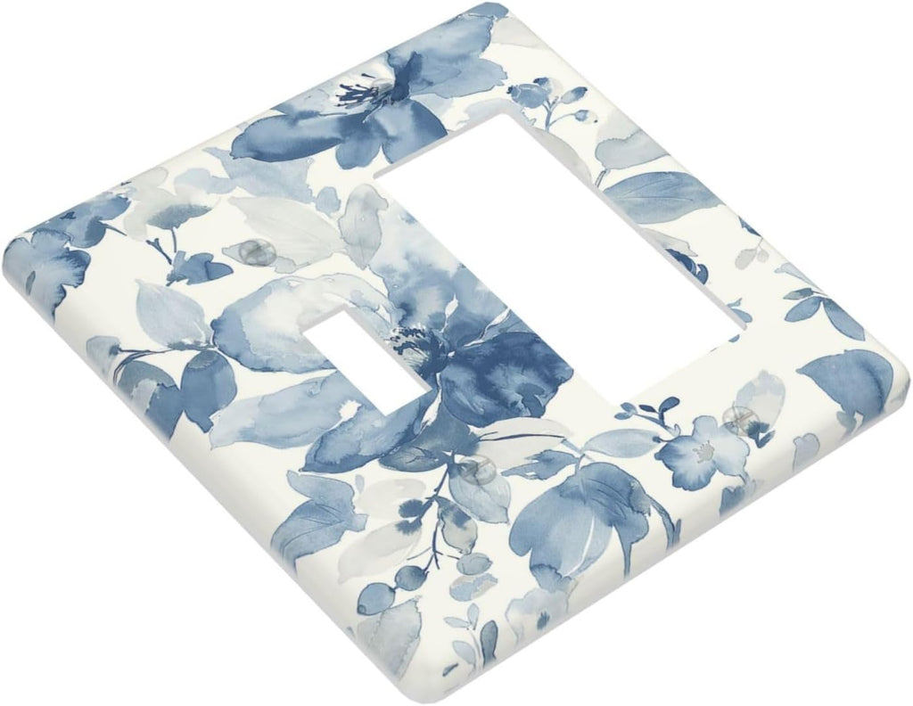 Outlet Covers Blue Watercolor Floral 1 Toggle 1 Rocker Combination Decorative Wall Plate Electrical Switch Plates Light Switch Cover Plate for Bedroom Bathroom Decor