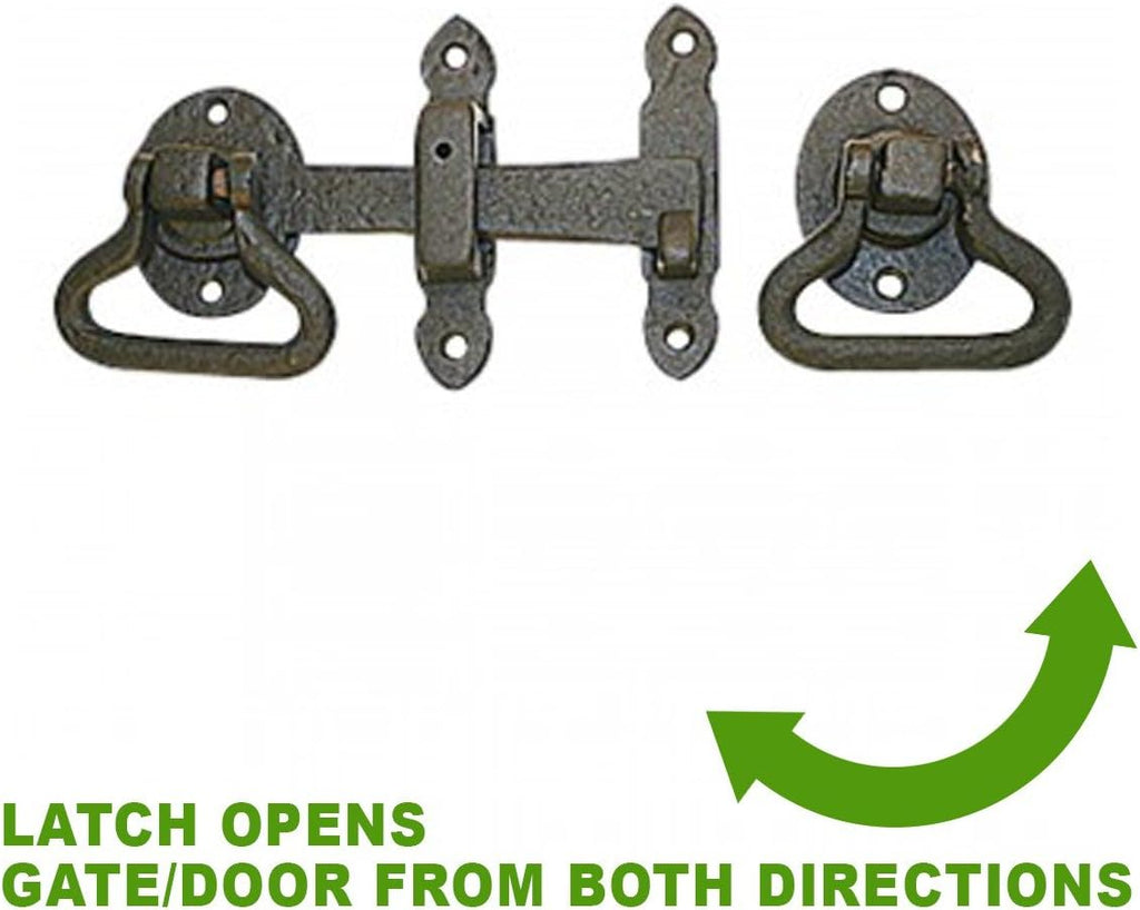 Renovators Supply Manufacturing Door Lock Latch 6.5 in. Black Wrought Iron Gate Latch Garage Barn Door Lock with Mounting Hardware