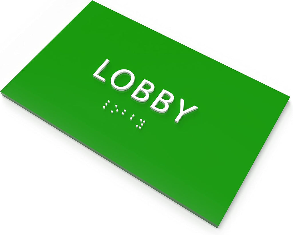 6" X4" Lobby Sign - Tactile Graphics Grade 2 Braille Text Reception Area Sign| Utility ADA Compliant Wall Mount Plastic Signs For Hospital, Offices, Businesses & Apartments