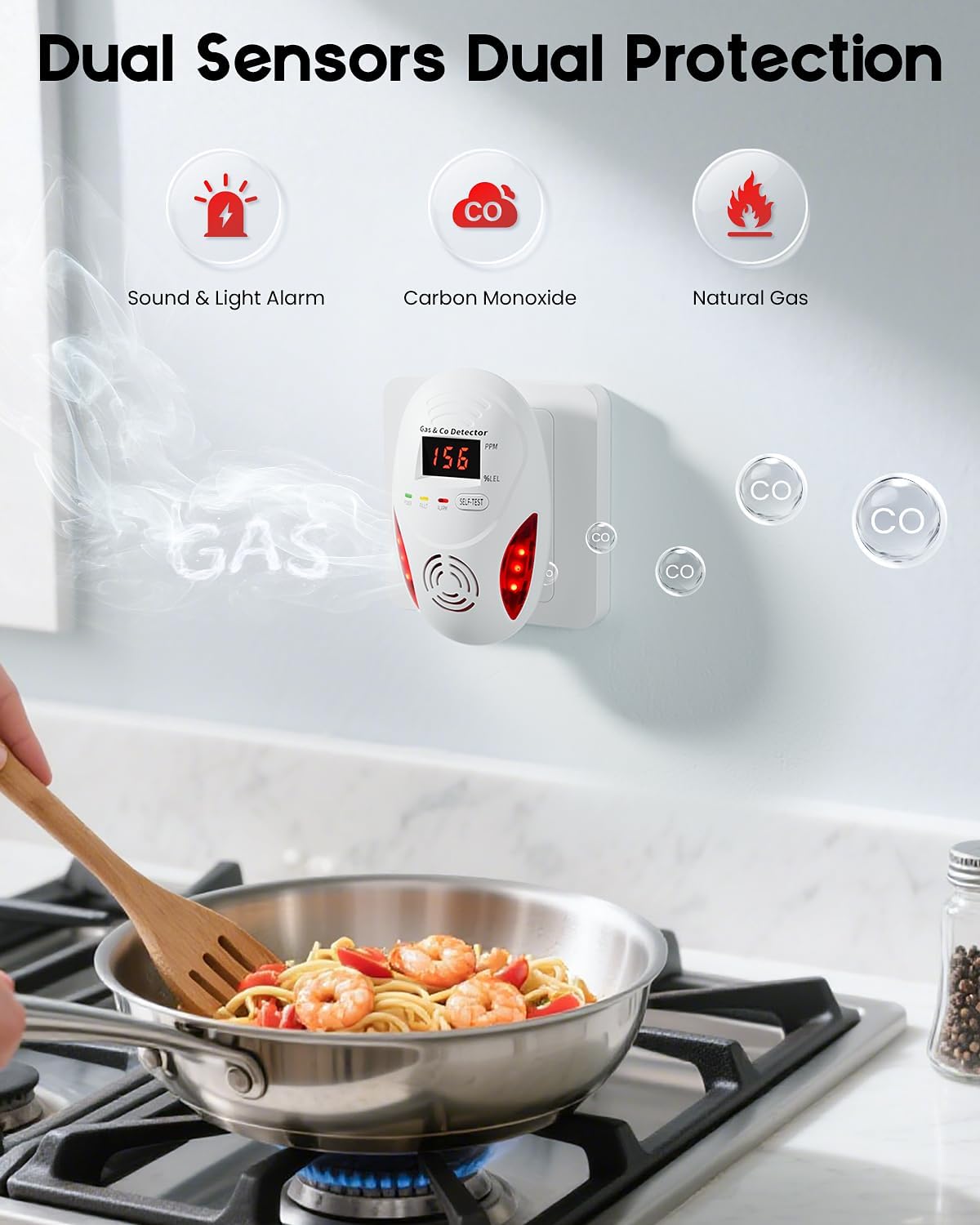 Carbon Monoxide Detectors and Natural Gas Detector, Carbon Monoxide Detectors Plug in, Dual Alarms Gas Leak Detector with Light - Natural, Co Leak Detection for Home, RV Essentials, White, 3Pcs