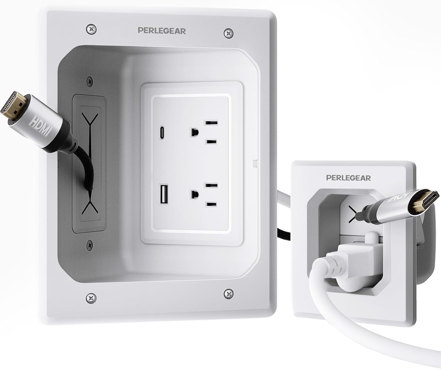 Perlegear TV in-Wall Cable Management Kit, USB and Typ C Ports Cord Hider for Wall Mount TV with Recessed Power, Includes Drill Templates, Dust Bags, Drywall Saw, Extension Cable