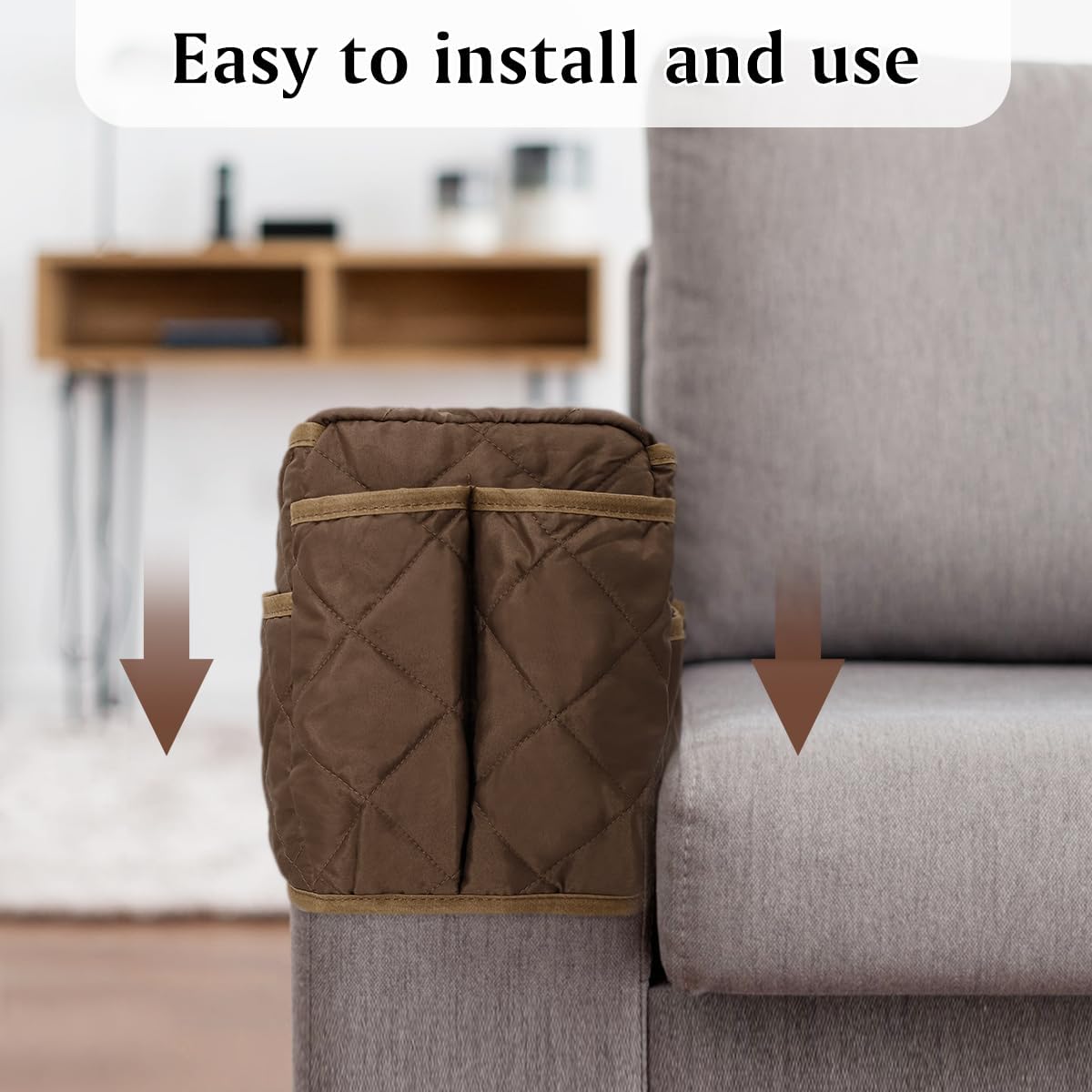 Remote Control Holder, Non Slip Bedside Armchair Caddy, Recliner Arm Caddy Armrest Organizer with 14 Pockets for Cell Phone TV Remote Control Magazines