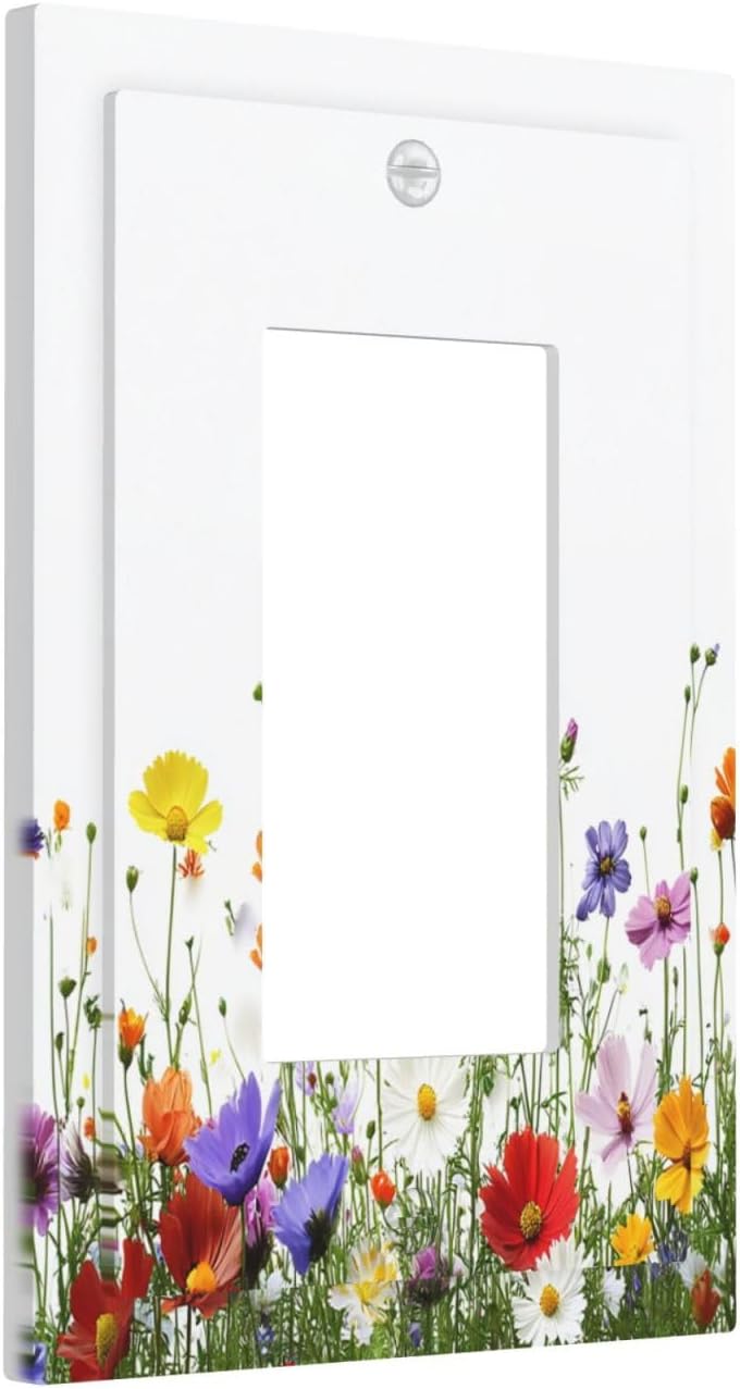 Decorative Outlet Covers Colorful Wildflowers Plant Floral Daisy 1 Gang Single Rocker Light Switch Cover Plate Wall Plates Gfci Faceplate For Bed Room Living Room Decor