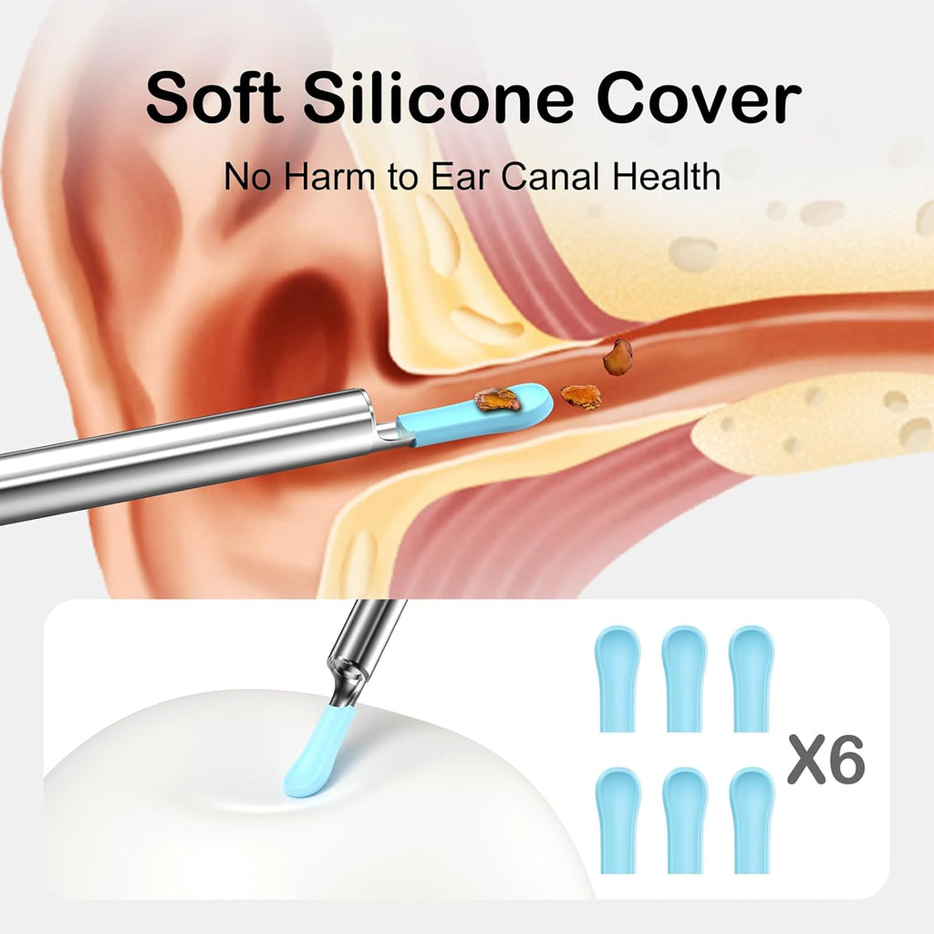Ear Wax Removal Tool Camera，Wireless Ear Cleaner with Camera 1080P, Earwax Removal Kit with 6 LED Light 5 Replacement Ear Spoon, Ear Camera for iOS & Android (White)