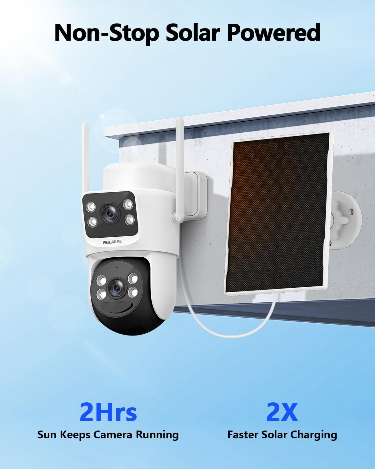 WEILAILIFE 【Auto Tracking & 2-Way Audio】 Security Cameras Wireless Outdoor, WiFi Home Video Surveillance Systems, Solar Powered PTZ Security Camera System DVR Kits
