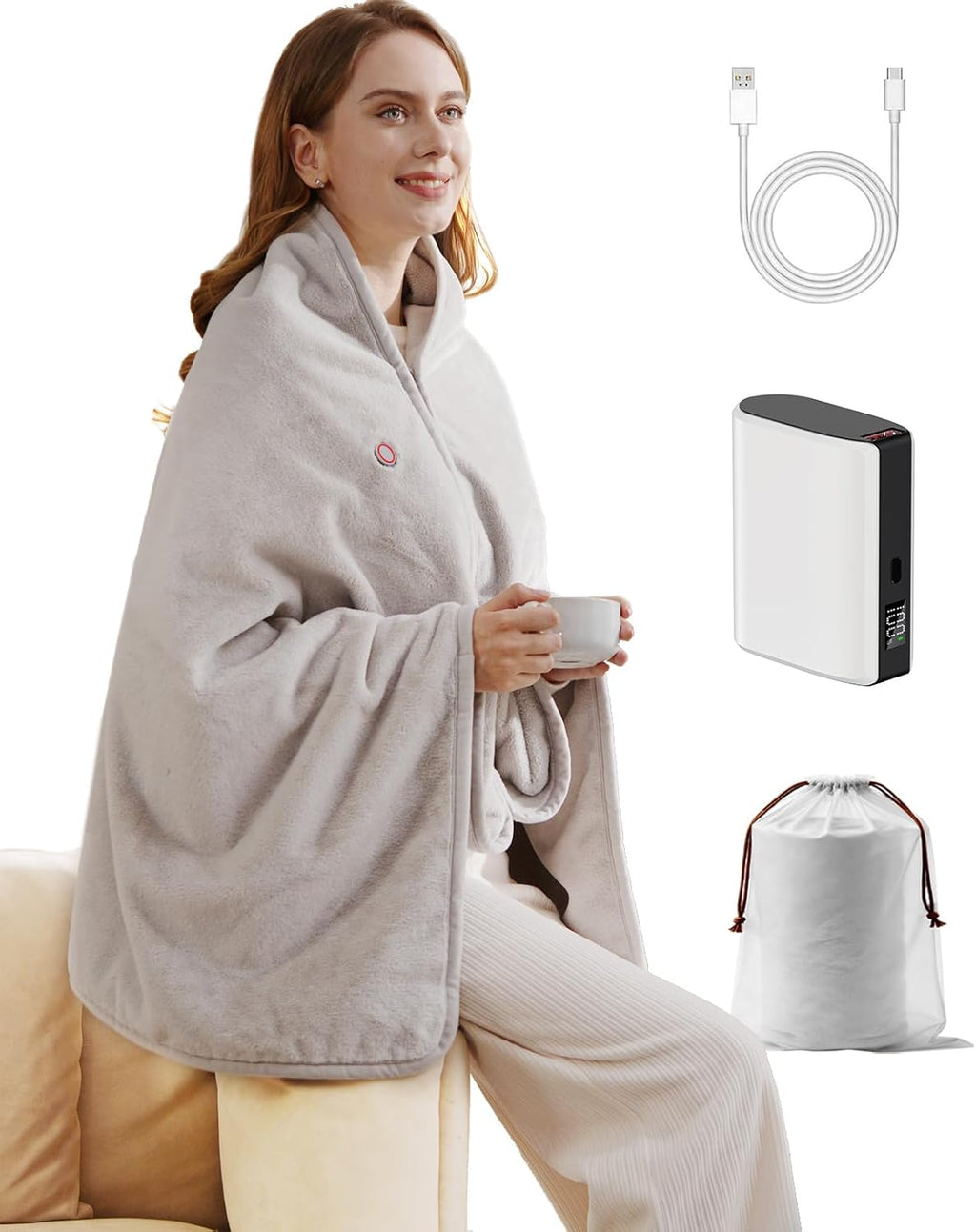 Rechargeable Warming Blanket with Battery Pack, Cordless Heated Throw for Home, Office, Car & Travel — Portable Wearable Shawl Design, Soft Cozy Fabric, Fast Heat Technology for People Who Always Cold